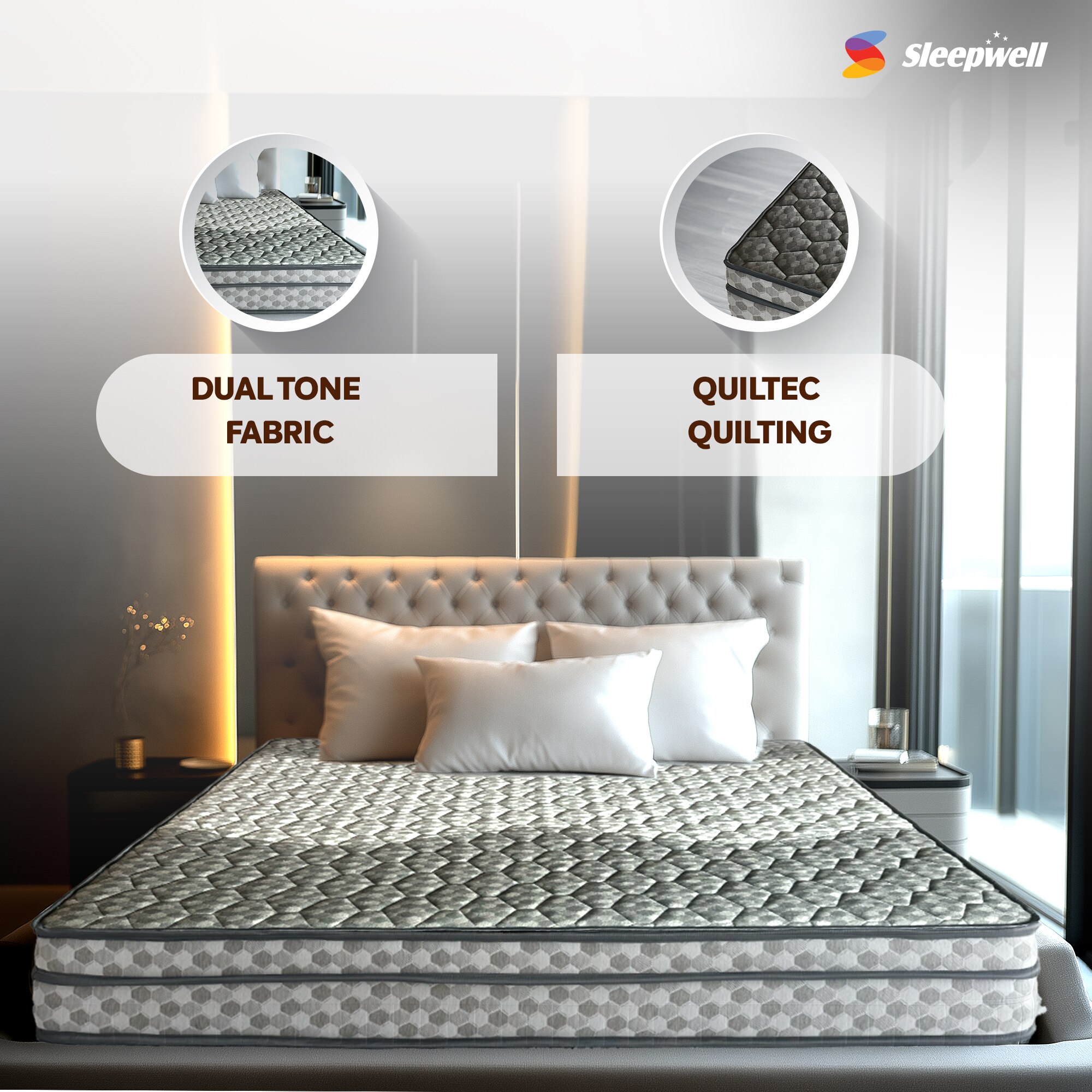 Sleepwell Ortho Pro Spring, Euro Top Finish, 3-zone pocket 8 inch King Pocket Spring Mattress (L x W: 72 inch x 70 inch)