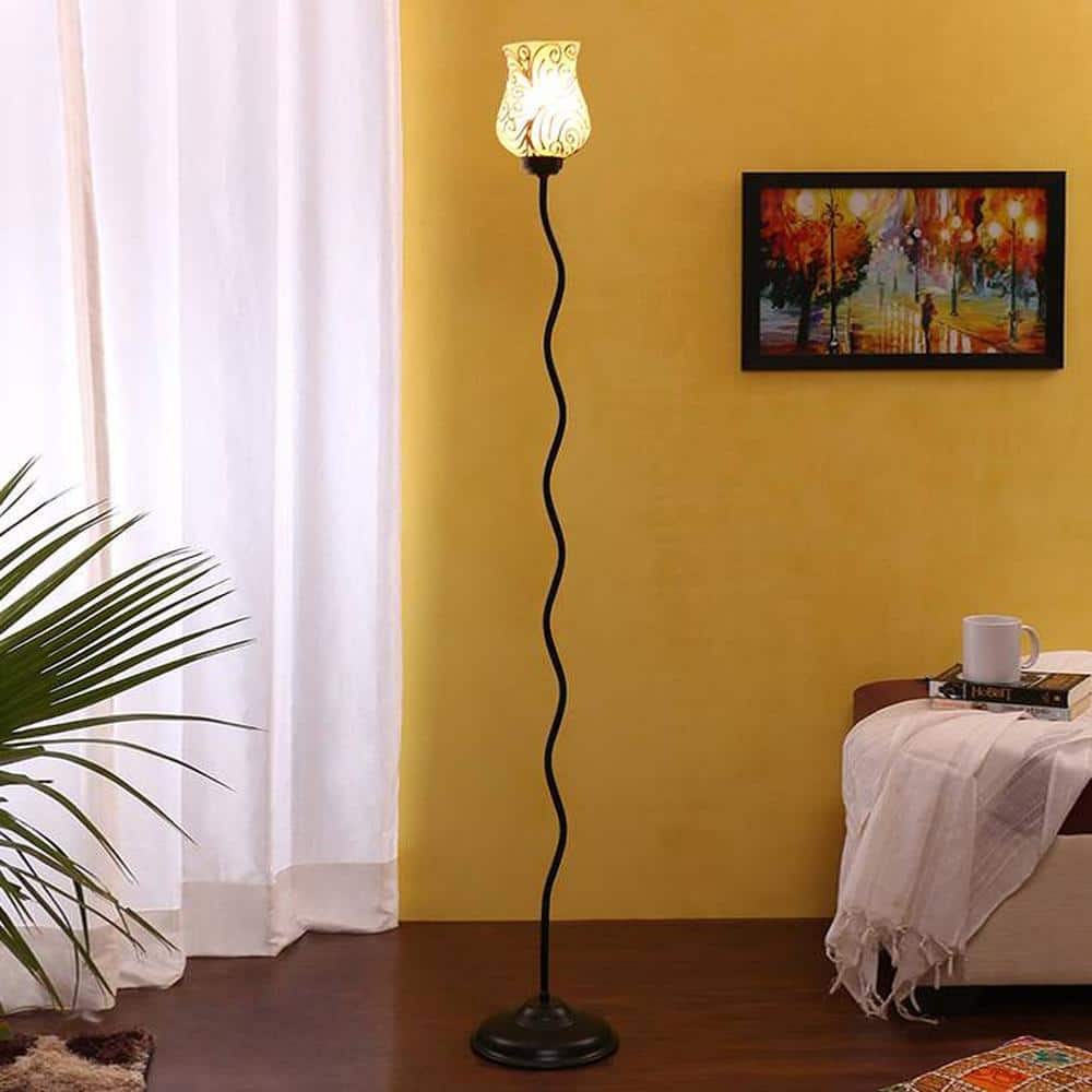 Hadley Black Glass Shade Floor Lamp