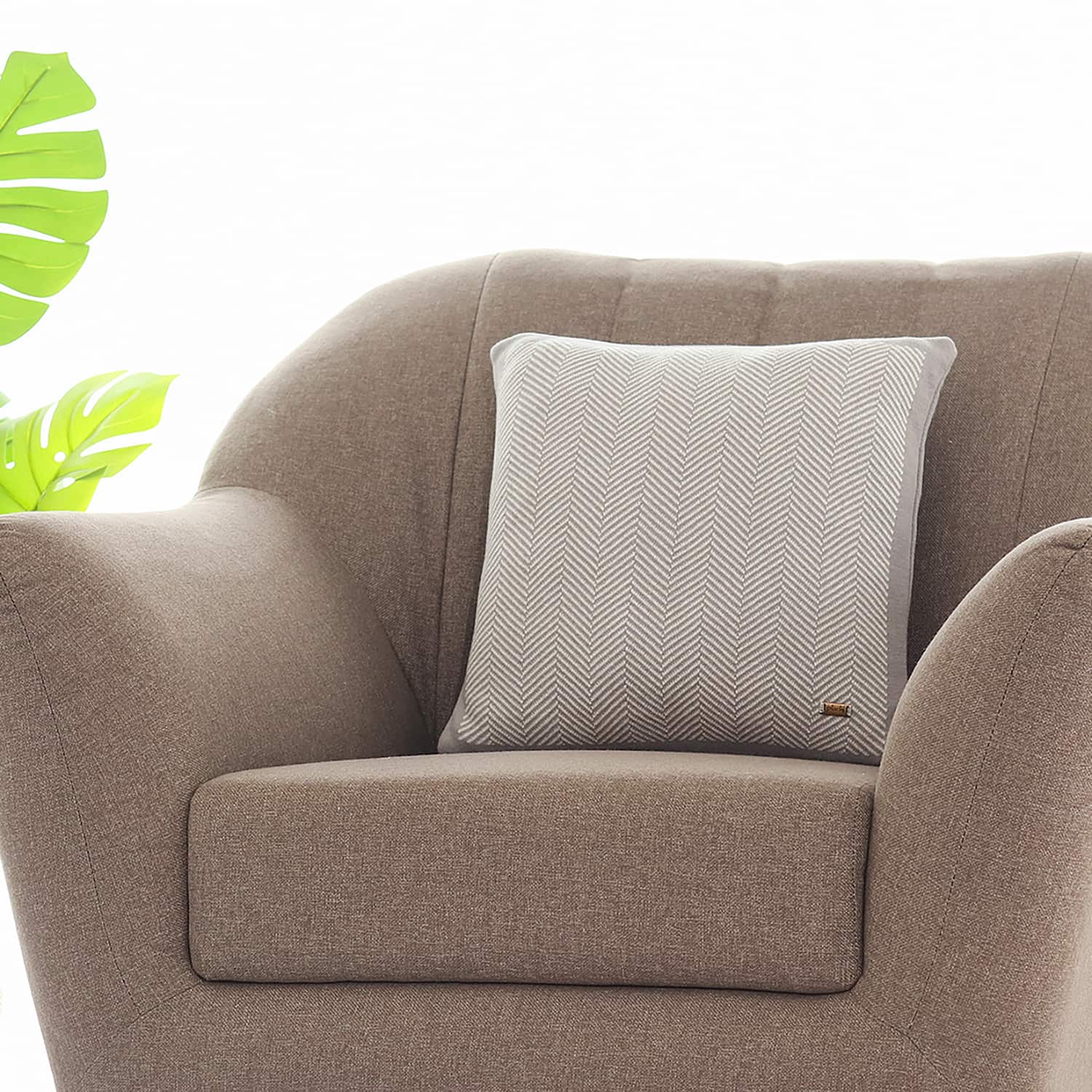 Herringbone Light Grey  And Natural Cotton Cushion Cover 16X16 Inches
