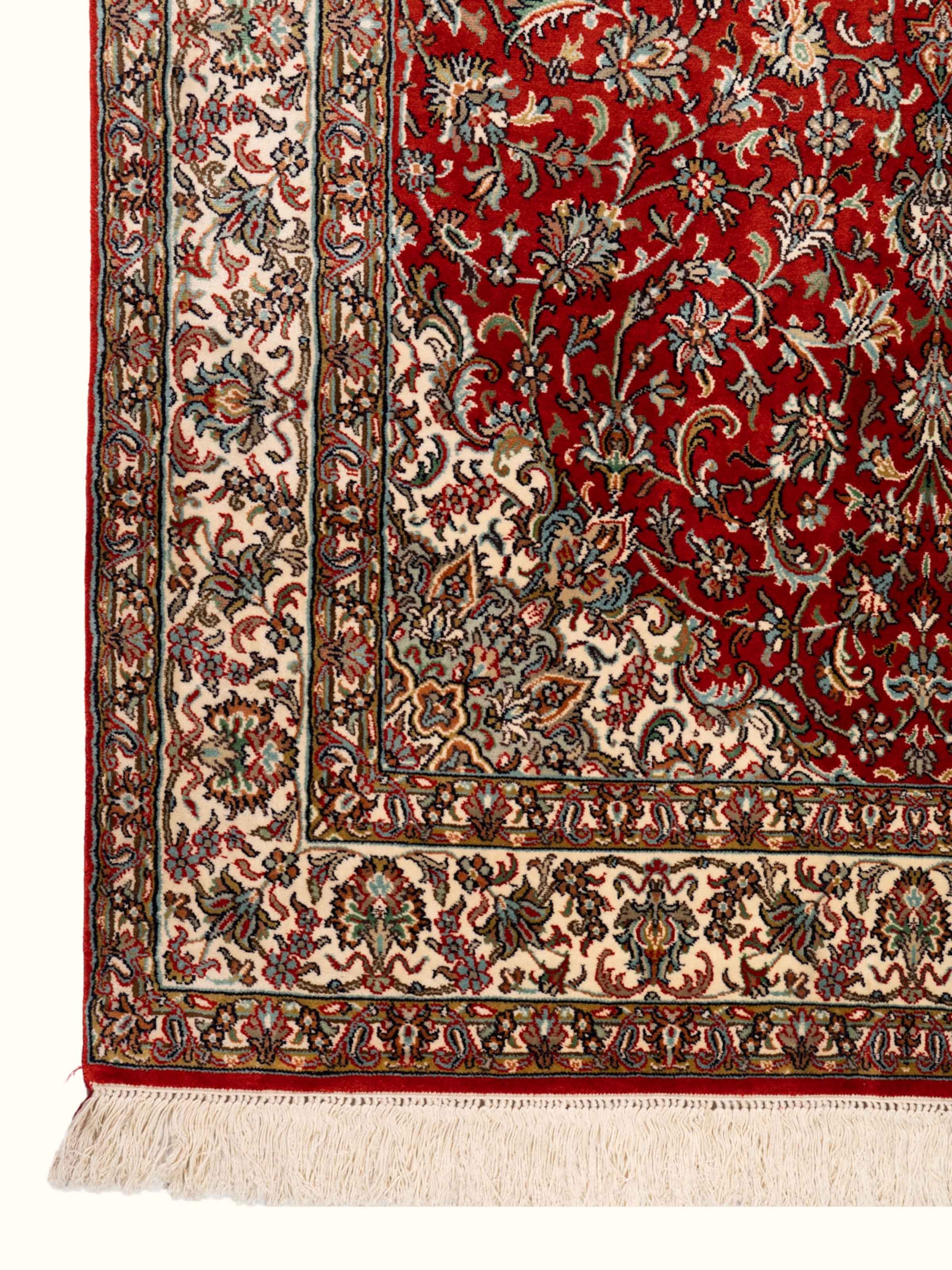 Traditional Persian Red Kashan Kashmir Silk Hand-Knotted Carpet
