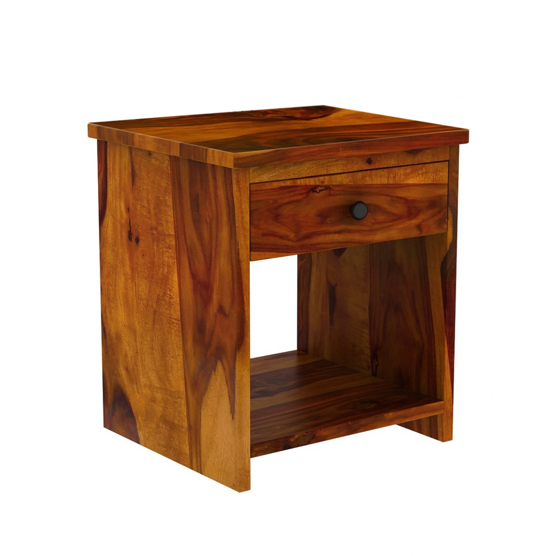 Woodcut Solid Wood Bedside Table in Honey Finish