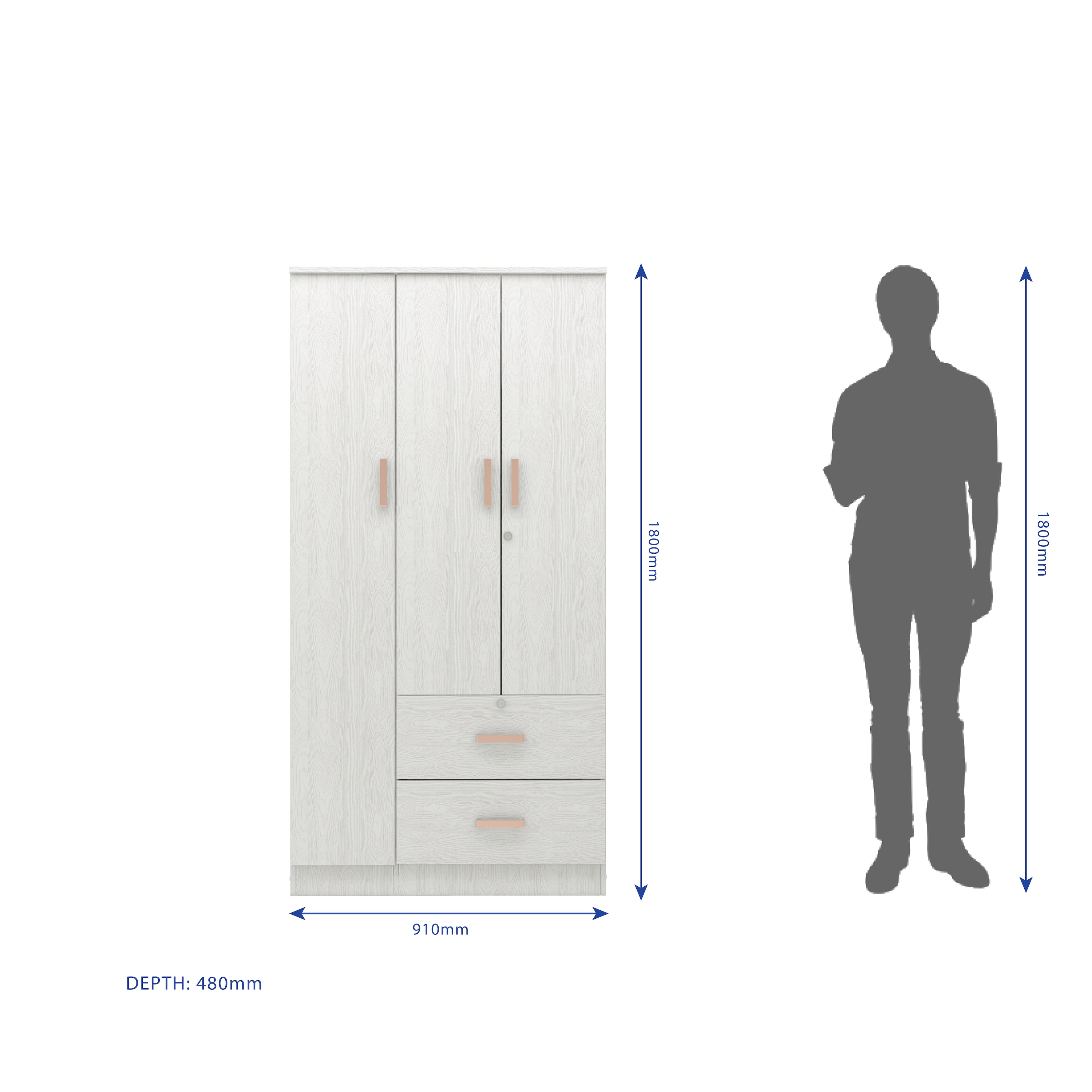 Ren 3 Door Engineered Wood Wardrobe in Silver Oak Finish