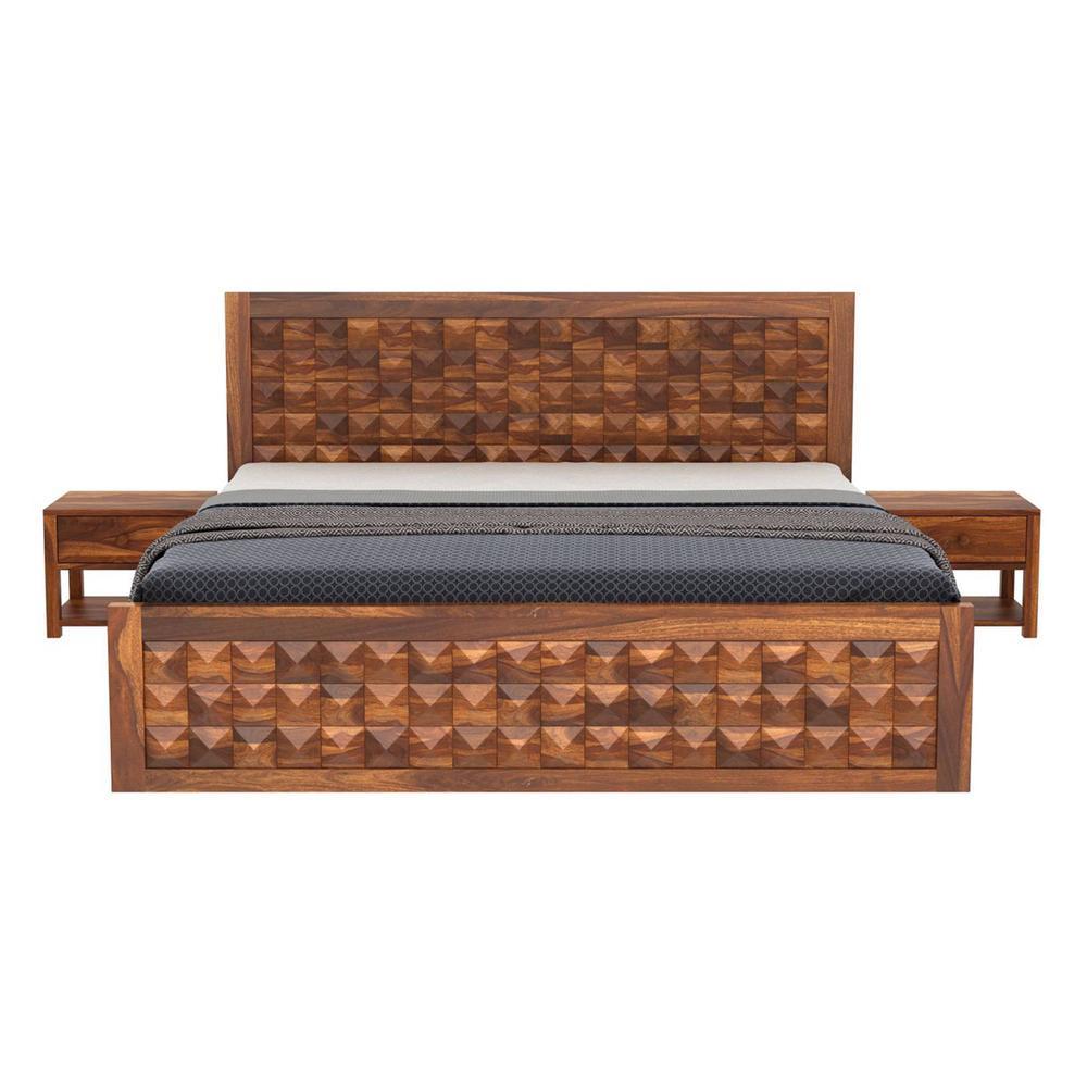 Reden Solid Wood King Size Non Storage Bed In Teak Finish
