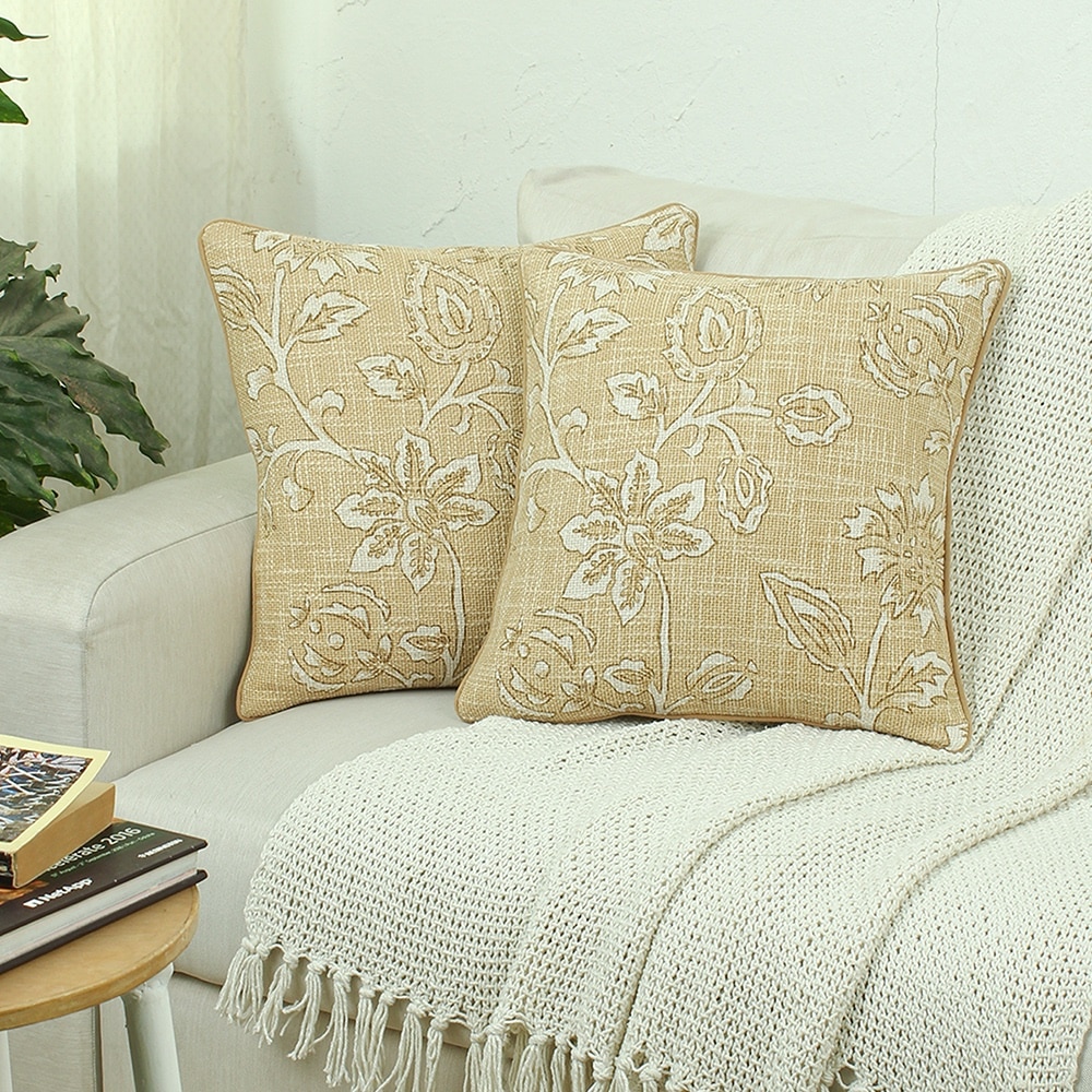 Blooming Florals Set Of 2 Cushion Cover With Yellow Colour