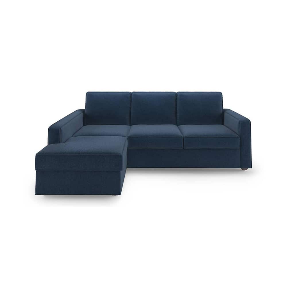 Apollo Compact Sofa (Colour : Lapis Blue, Cushion : Soft, Back Type : Regular, Seating Capacity : Left Aligned 2 Seater + Left Aligned Chaise + Ottoman) - Urban Ladder