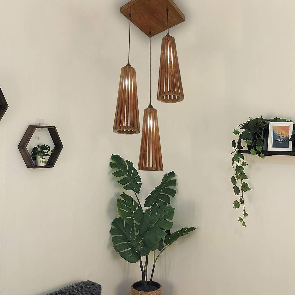 Billet Brown Solid Wood Cluster Hanging Light