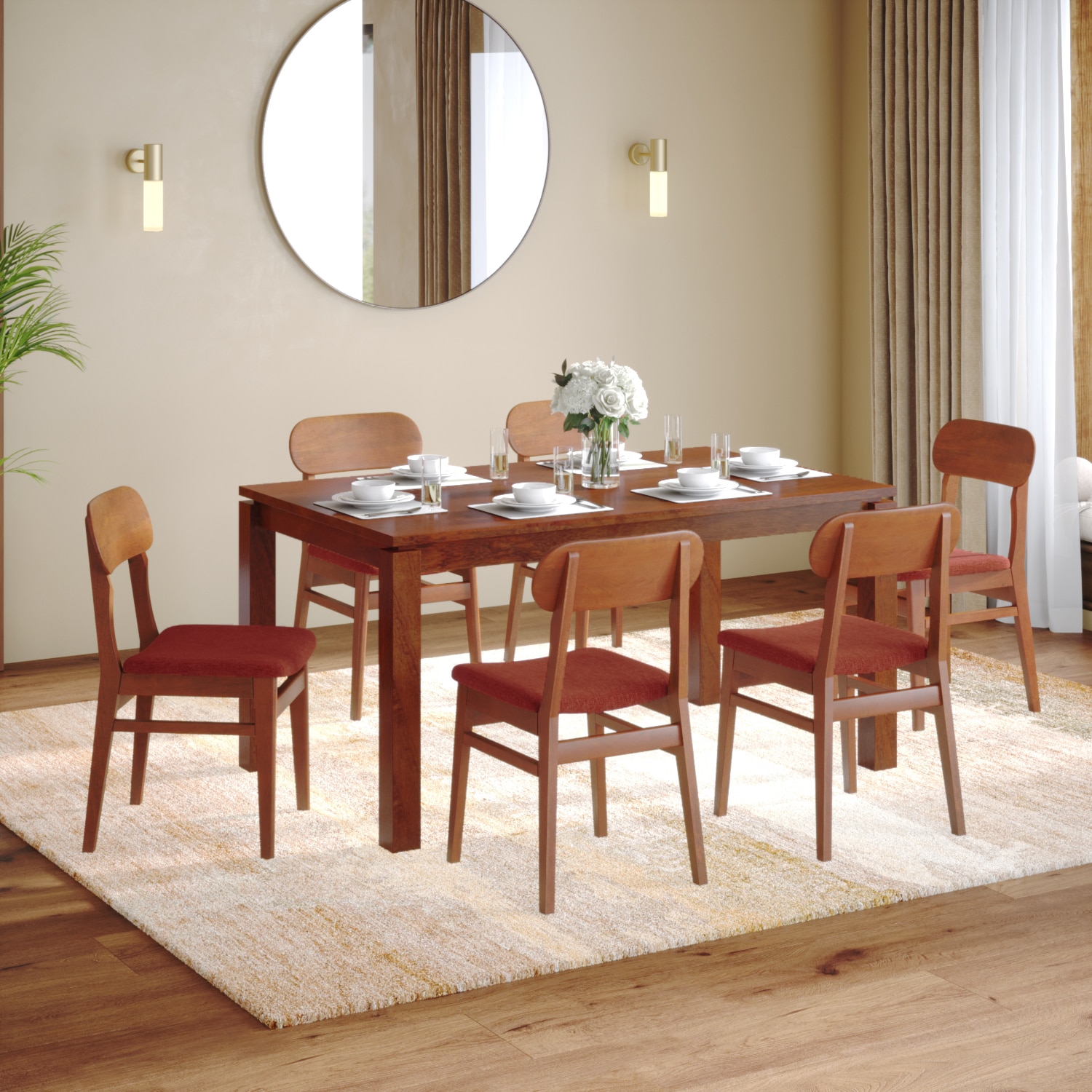 Atlas Solid Wood 6 Seater Dining Table With Set of 3 Lunar Dining Chair