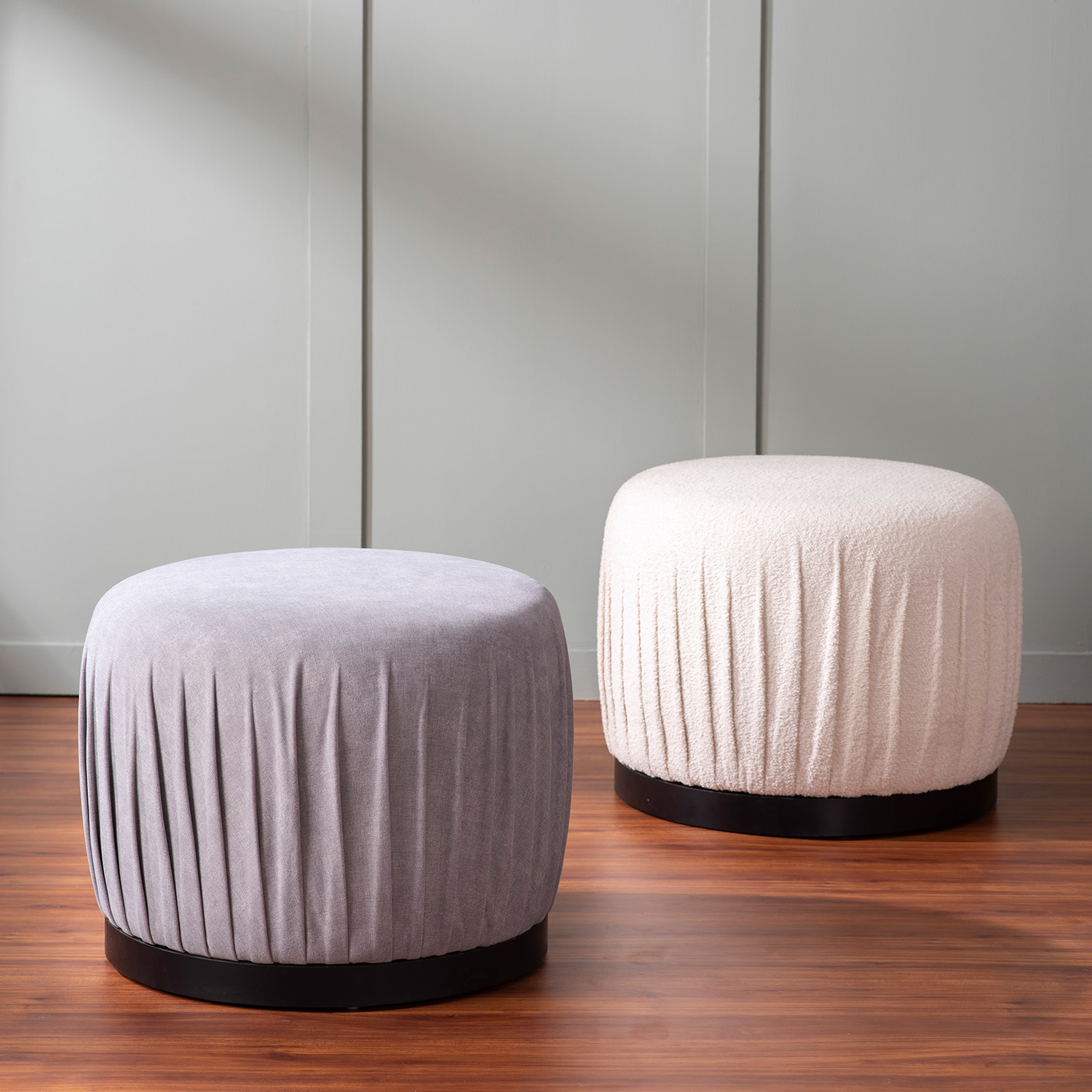 Luxe Collection Grey & Cream Fabric Pouf Ottoman Set Of 2 - Nestroots