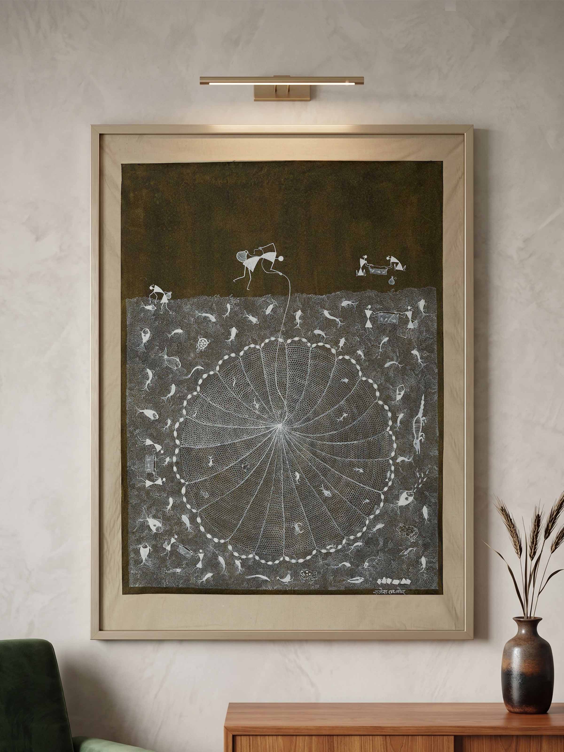 Side view of the Warli Fishing Painting