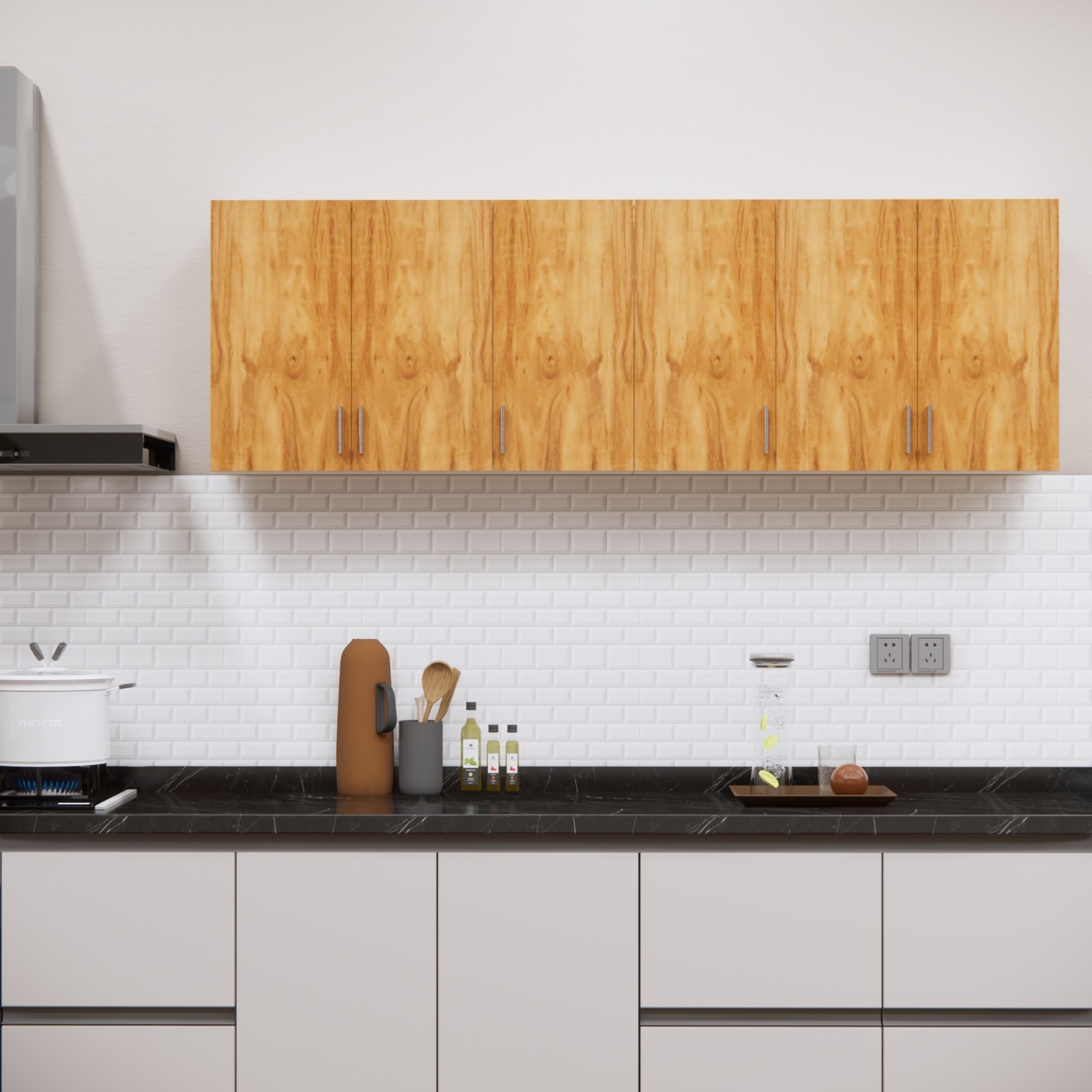 6 Doors Modular Wall Mounted Kitchen Cabinet With Adjustable Shelf In Highland Pine Finish - Speciality Panels