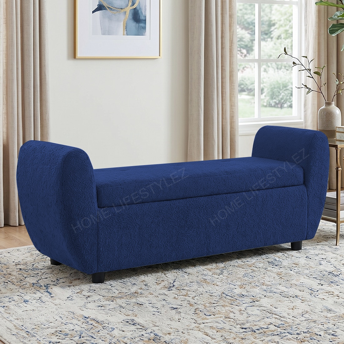 Redol Boucle 2 Seater Ottoman Bench with Storage  in Navy Blue Color - Home Lifestylez