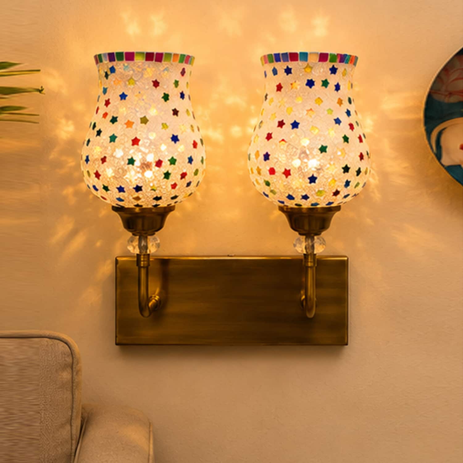 Devansh Metal Electric Wall Light in Antique Gold Colour with Multi Shade Count of 1 Light