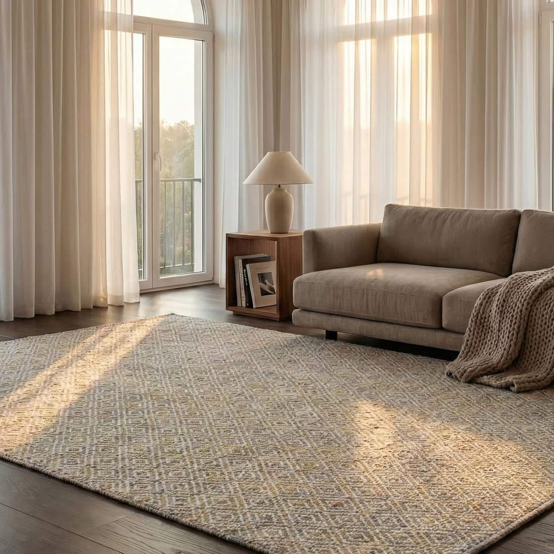 Jaipur Rugs Soft Diamond Wool And Viscose 6x9 Feet Savannah Green And Undyed White Dhurrie Carpet