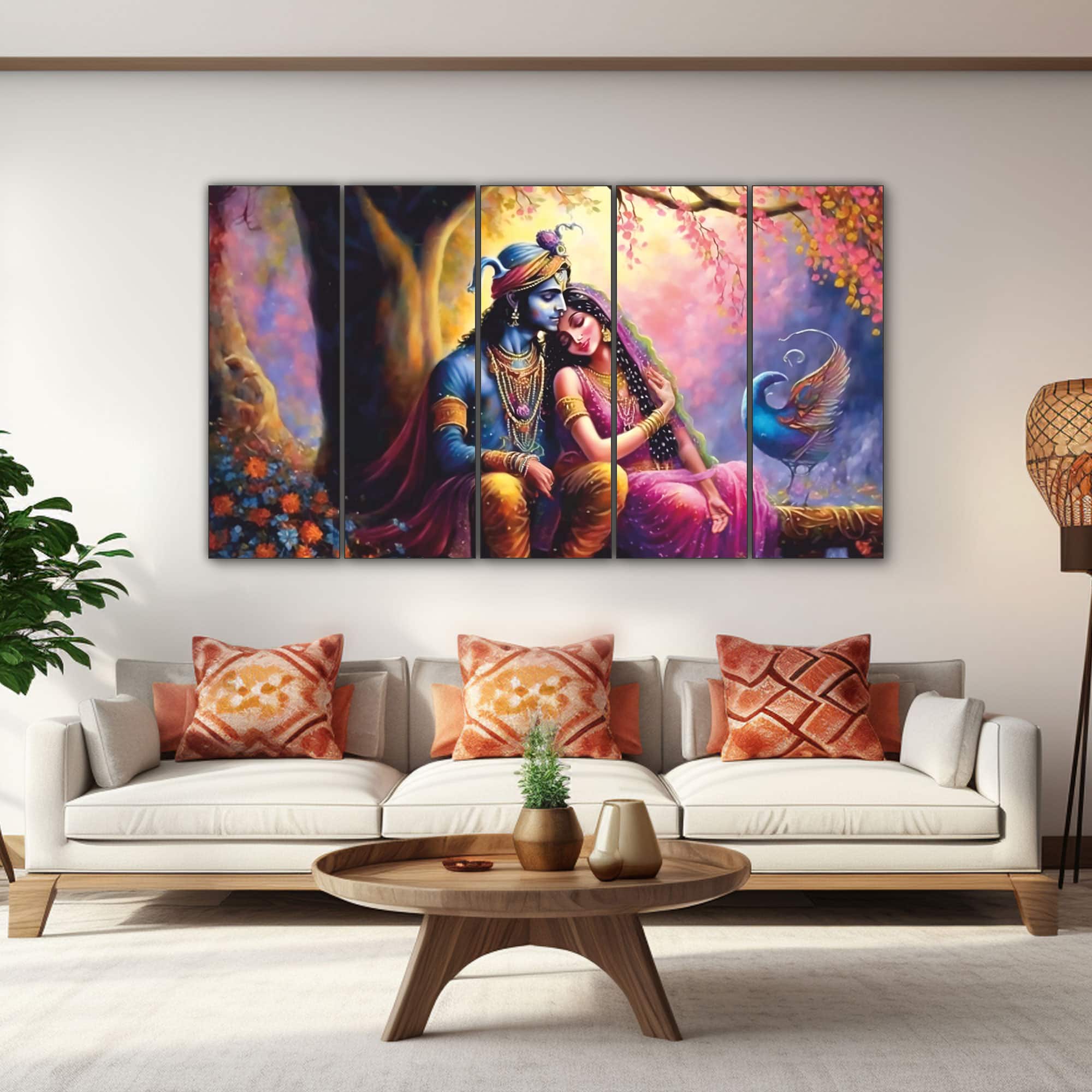 The Castle Decor Radha Krishna Spiritual Wall Art Framed Painting 27x48 Inch (Style 1) - The Castle Decor