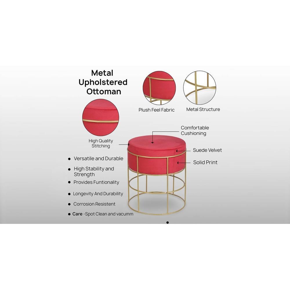 Atlas Solid Wood  Ottomon in  Red Colour