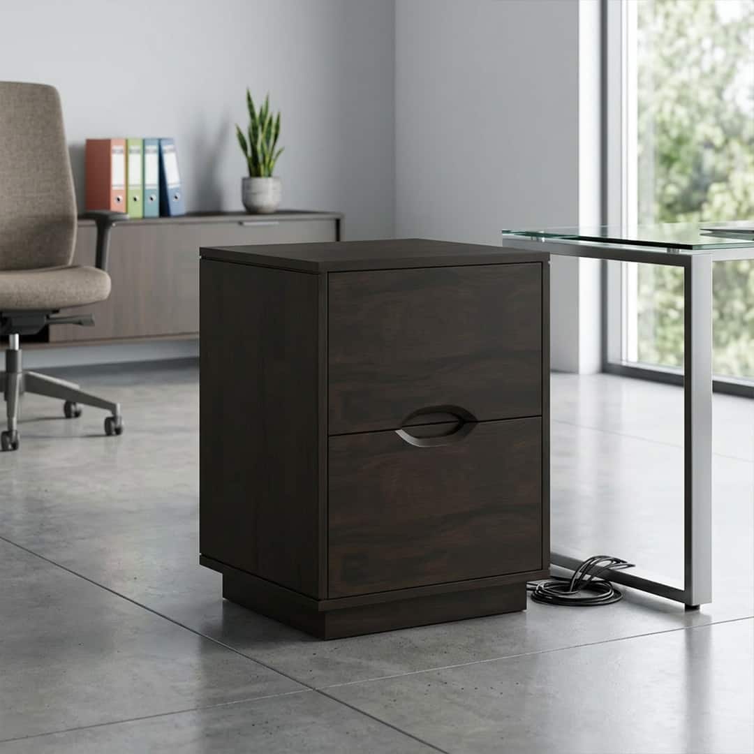 Zephyr Solid Wood Bedside Table in American Walnut Finish