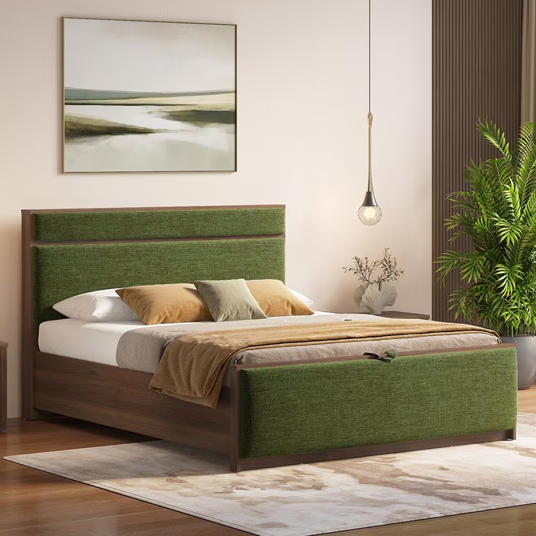 Rio Engineered Wood Queen Size Hydraulic Storage Bed In Moss Green