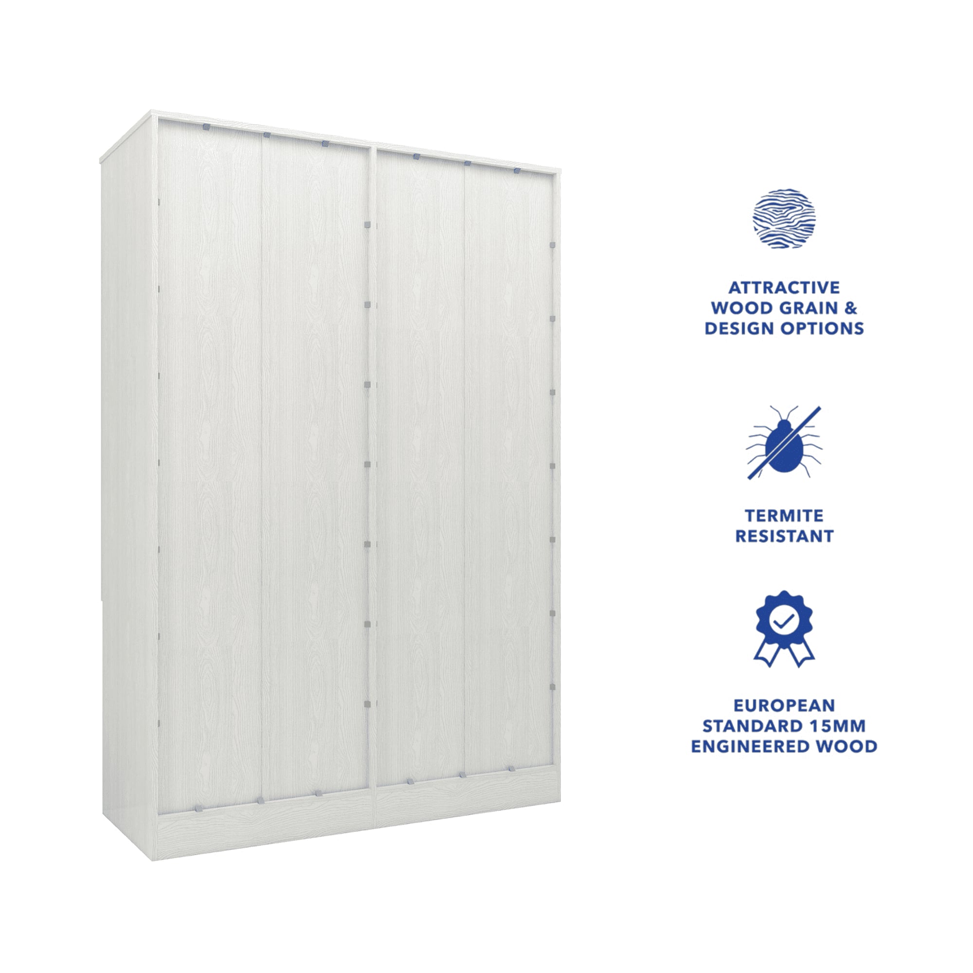 Ren 4 Door Engineered Wood Wardrobe in Silver Oak Finish