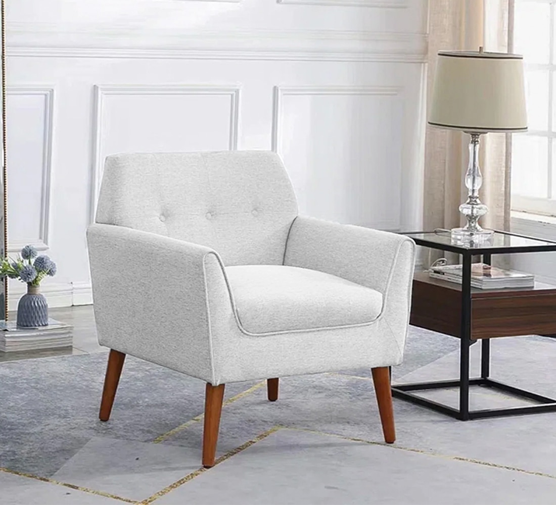 Thomas Fabric Lounge Chair in Off White Colour - KURSIWALLAH
