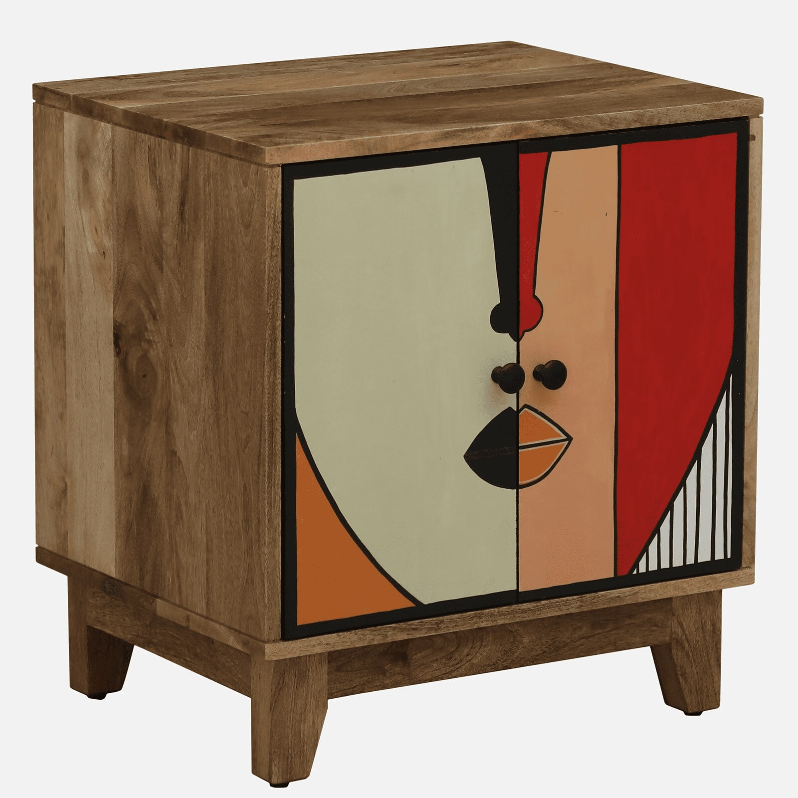 Desso Mango Wood Hand Painted Multicolour 2 Door Small Cabinet In Natural Finish