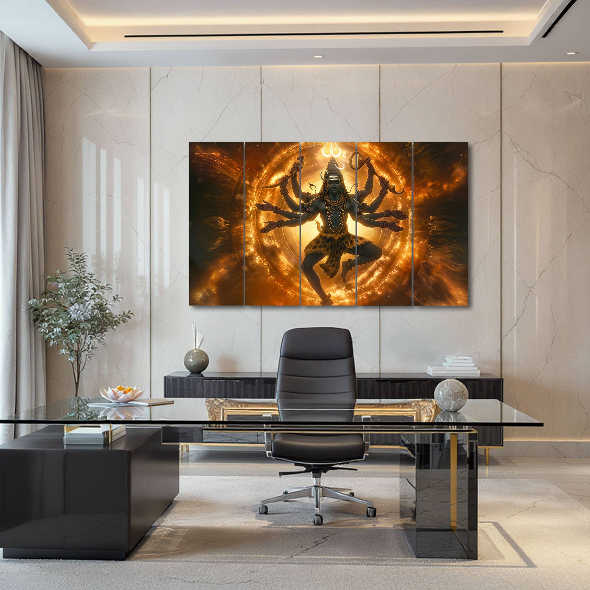 The Castle Decor Lord Shiva Wall Painting Design 4 Wooden Framed 27x48 Inch (Style 1) - The Castle Decor