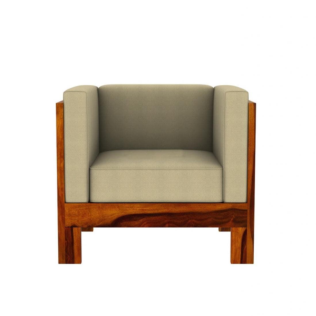 Prashiv 3+1+1 Seater Wooden Sofa (Creame Colour, Honey Finish)