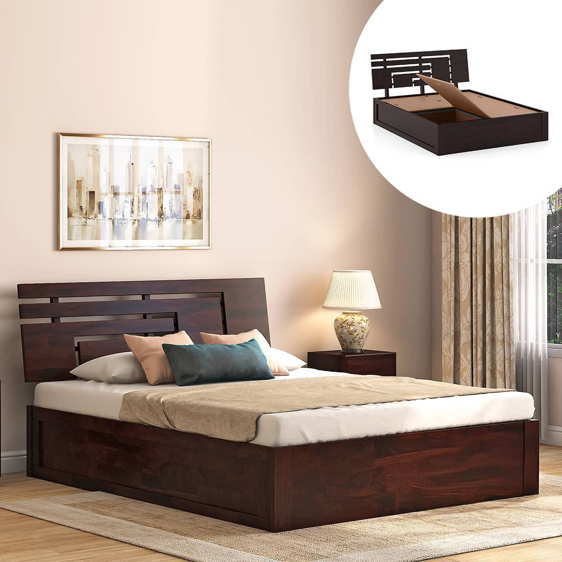 Stockholm Storage King Size Bed (Solid Wood)