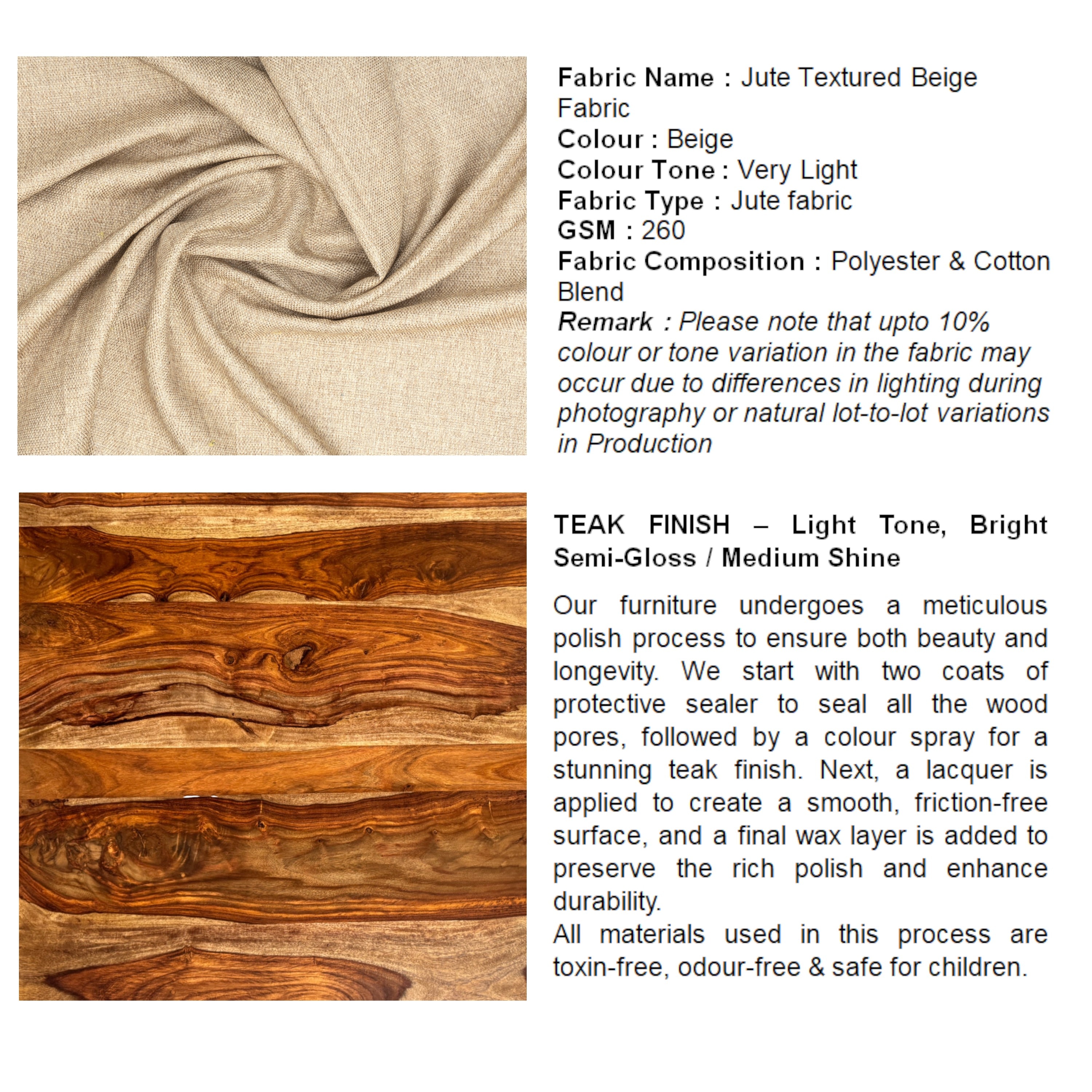 Houston Sheesham Wood Stool in Teak Finish with Jute Beige Cushion