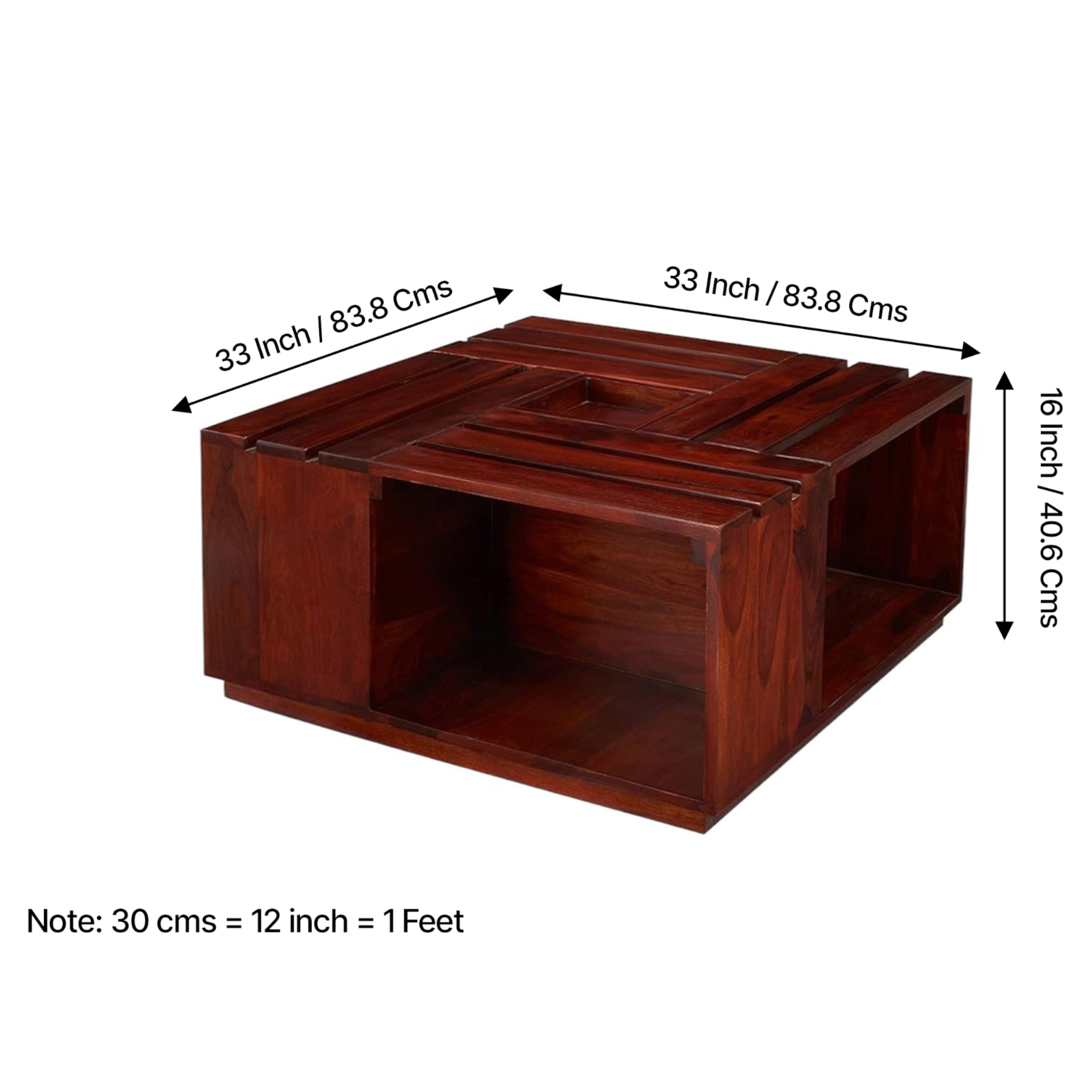 Milan Sheesham Wood Accent Square Coffee Table In Honey Finish