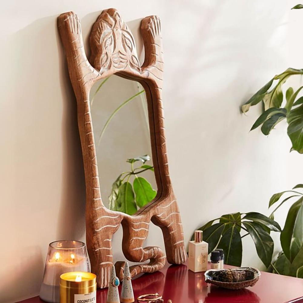 mahe solid wood standing mirror in natural colour