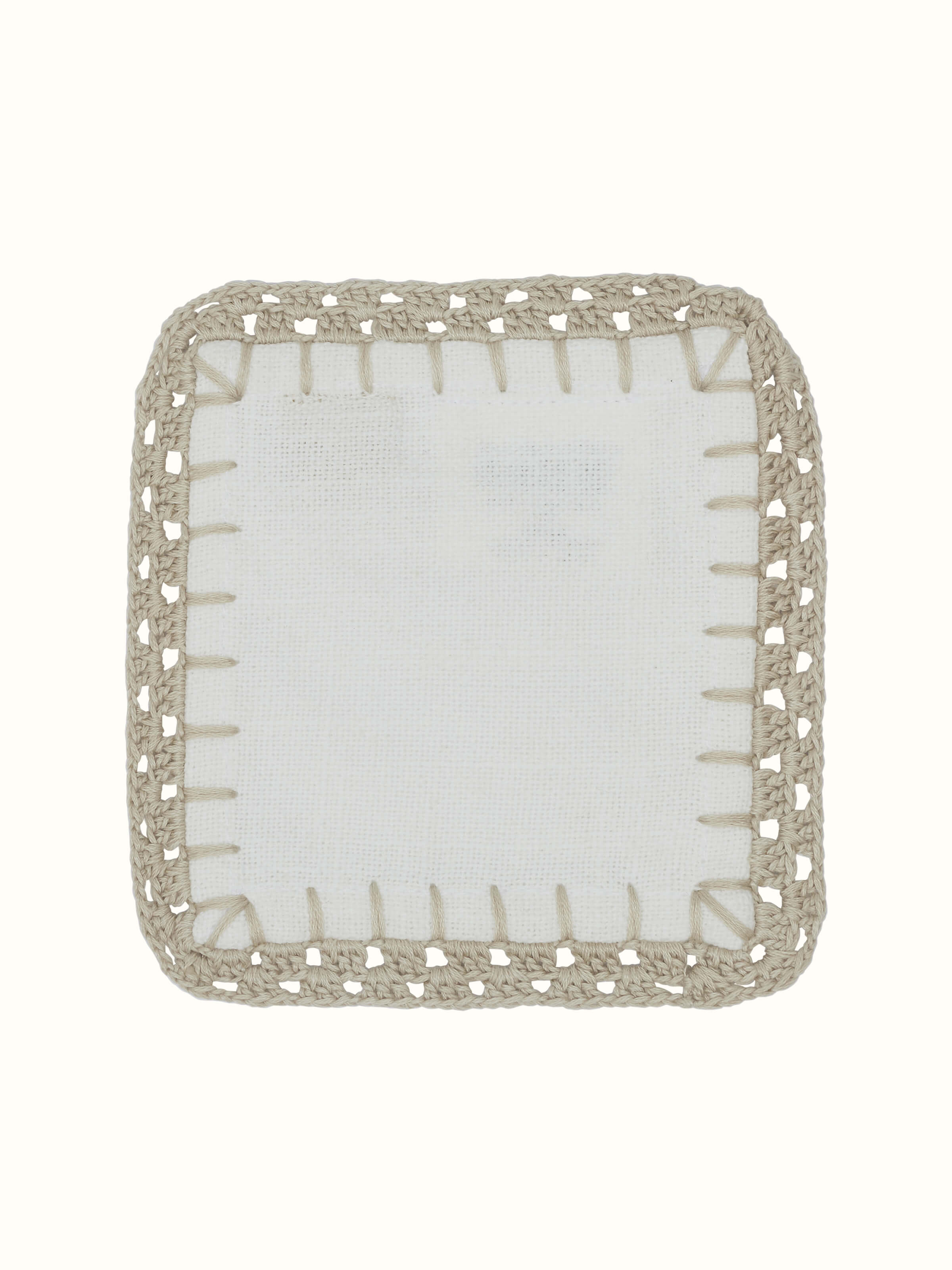 Nityam Ivory Cotton Slub Crochet Coaster (6 Pcs)