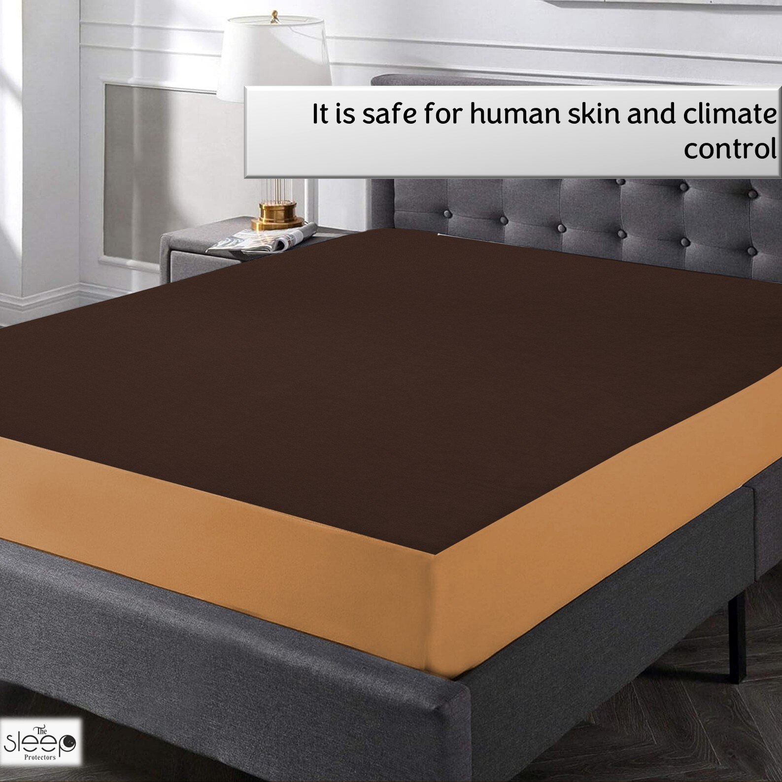 Cotton Feel Terry Fabric Waterproof Mattress Protector for Queen Size Mattress In Dark Brown color 75x60