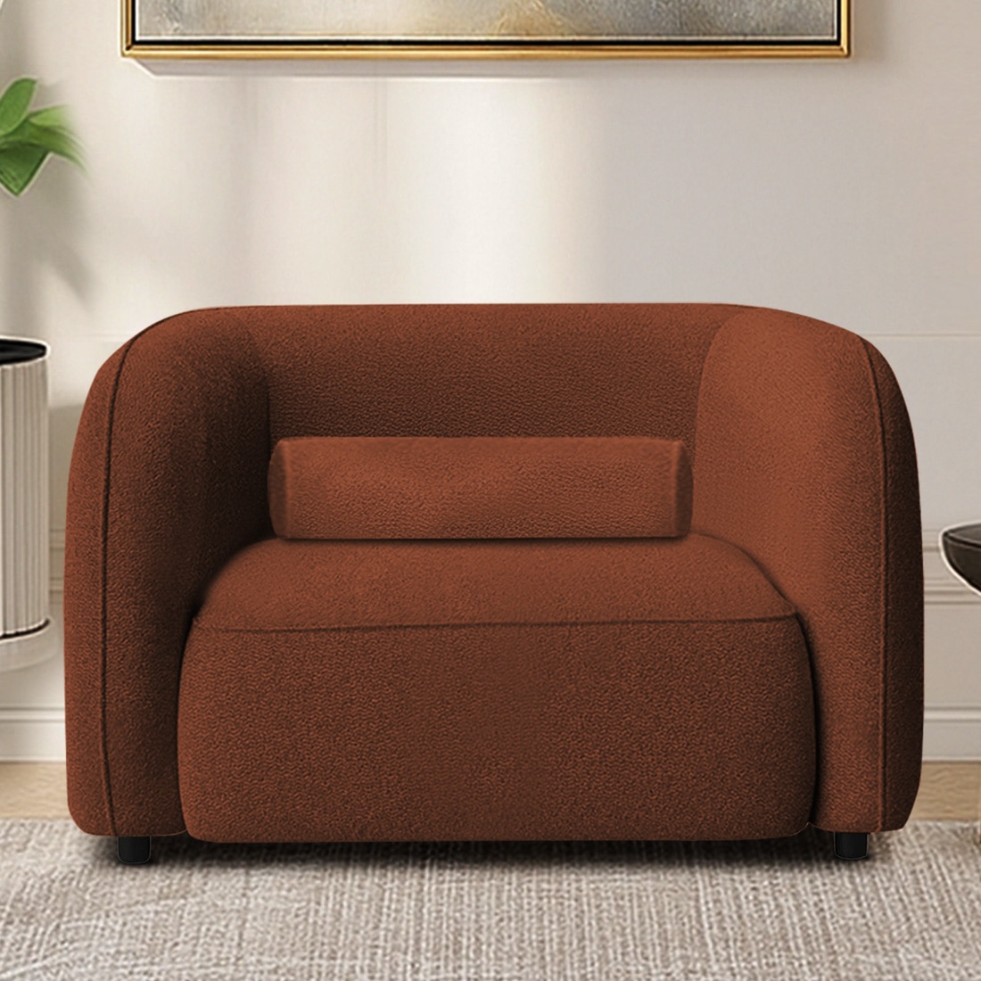 Zenol Boucle Fabric 1 Seater Sofa In Orange - Home Lifestylez