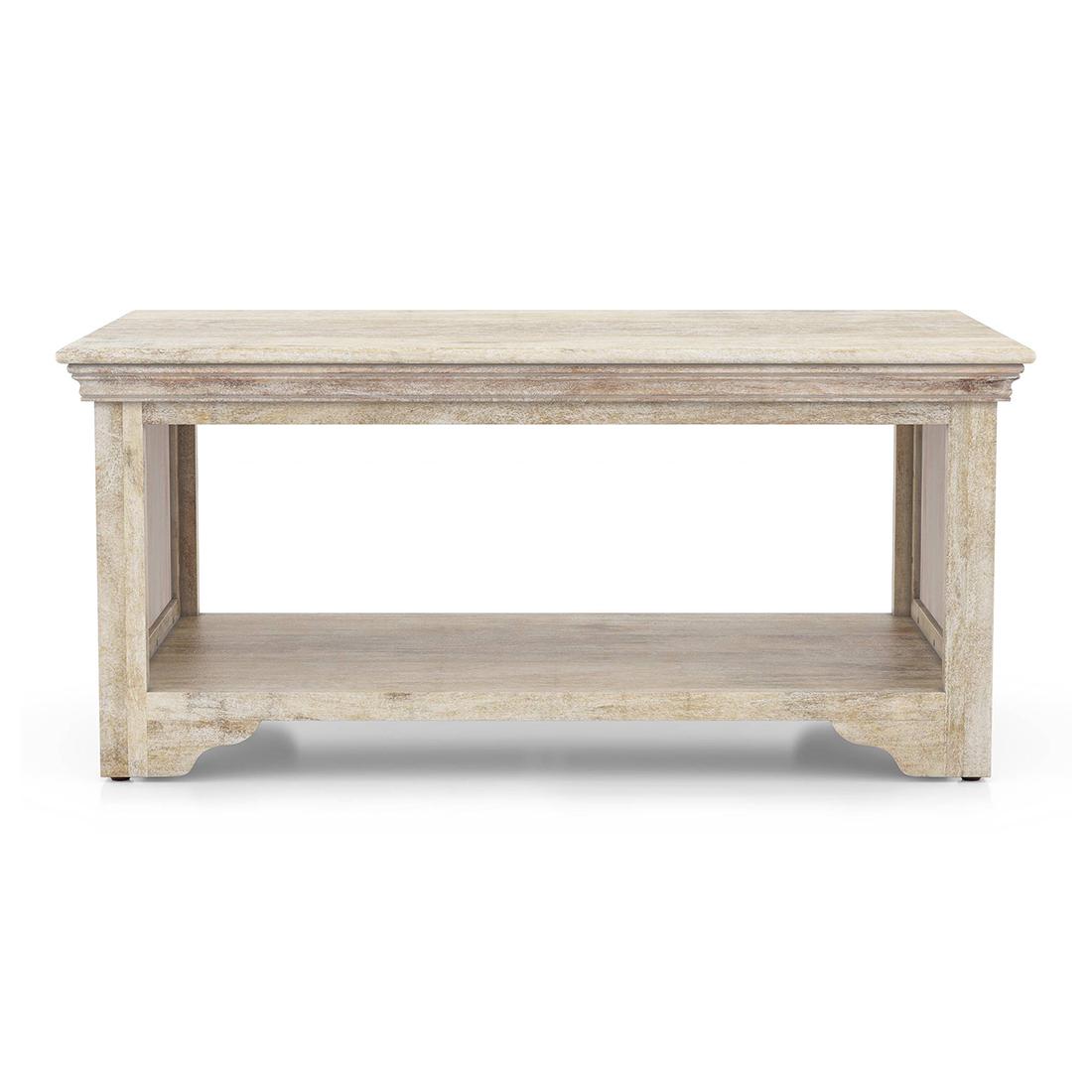 Anokhi Rectangular Solid Wood Coffee Table In Rustic White Finish