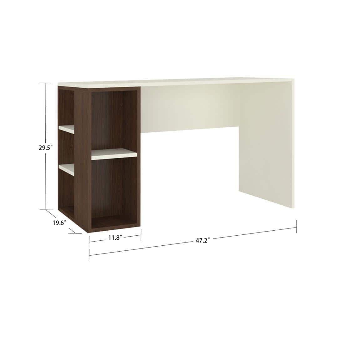 Astra Study Desk with Open Shelves in Ivory Coffee Walnut Colour