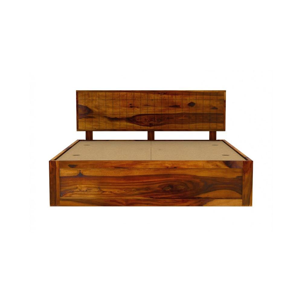 Esra Sheesham Wood Queen Size Bed Box Storage Honey OakOak Finish (60 x 78 inches)