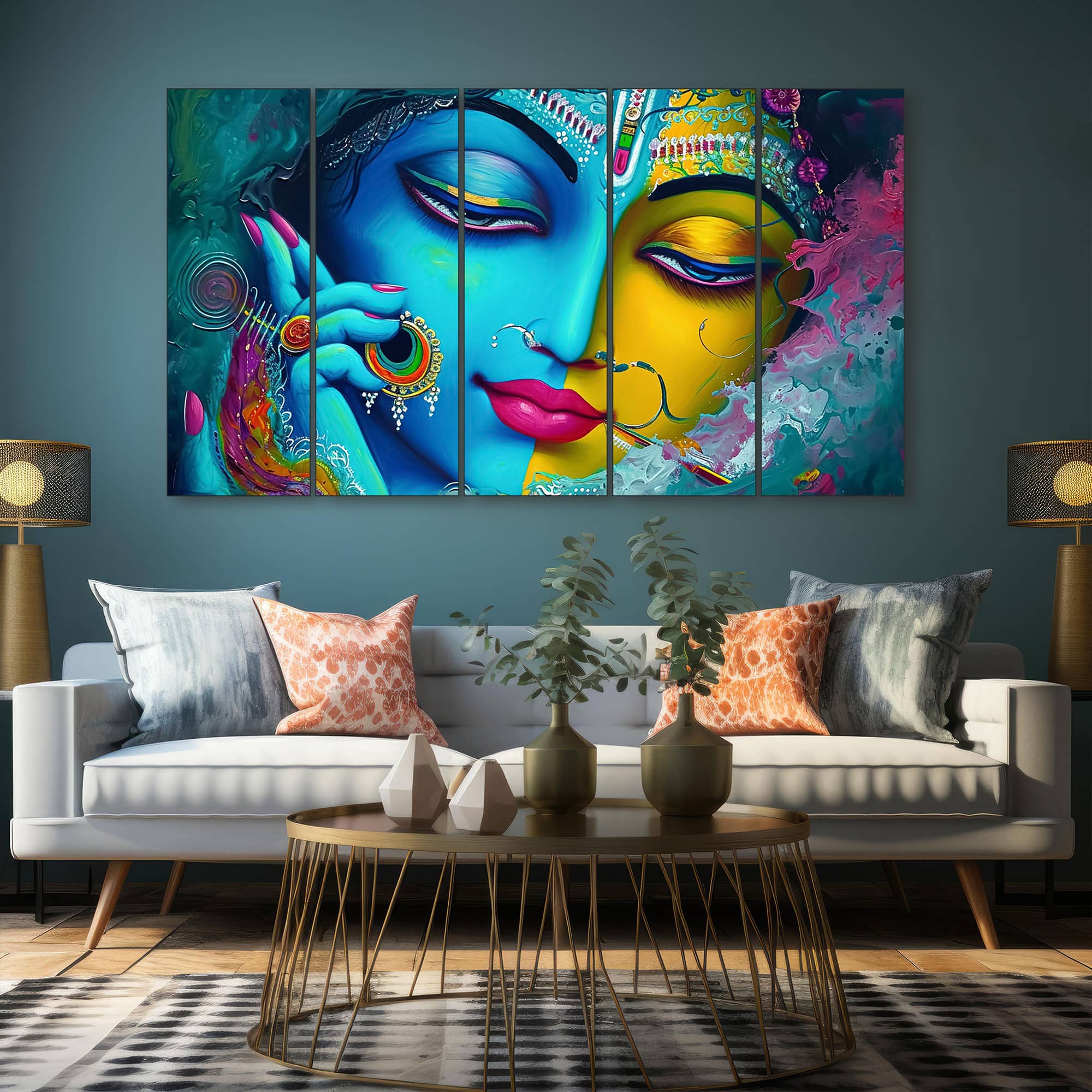 The Castle Decor Radha Krishna Wall Painting Wooden Framed 27x48 Inch (Style 5) - The Castle Decor