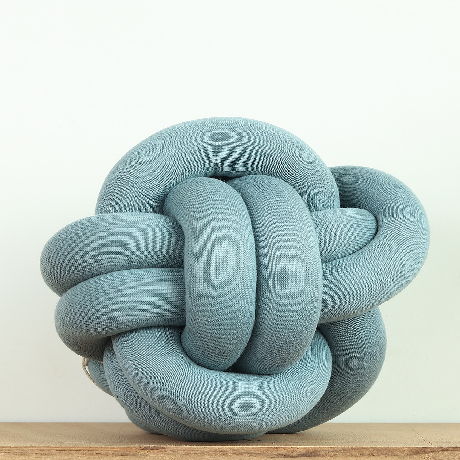 Nodo Cotton Knitted Knot Pillow  Cadet Blue 11X11 Inches - Pluchi