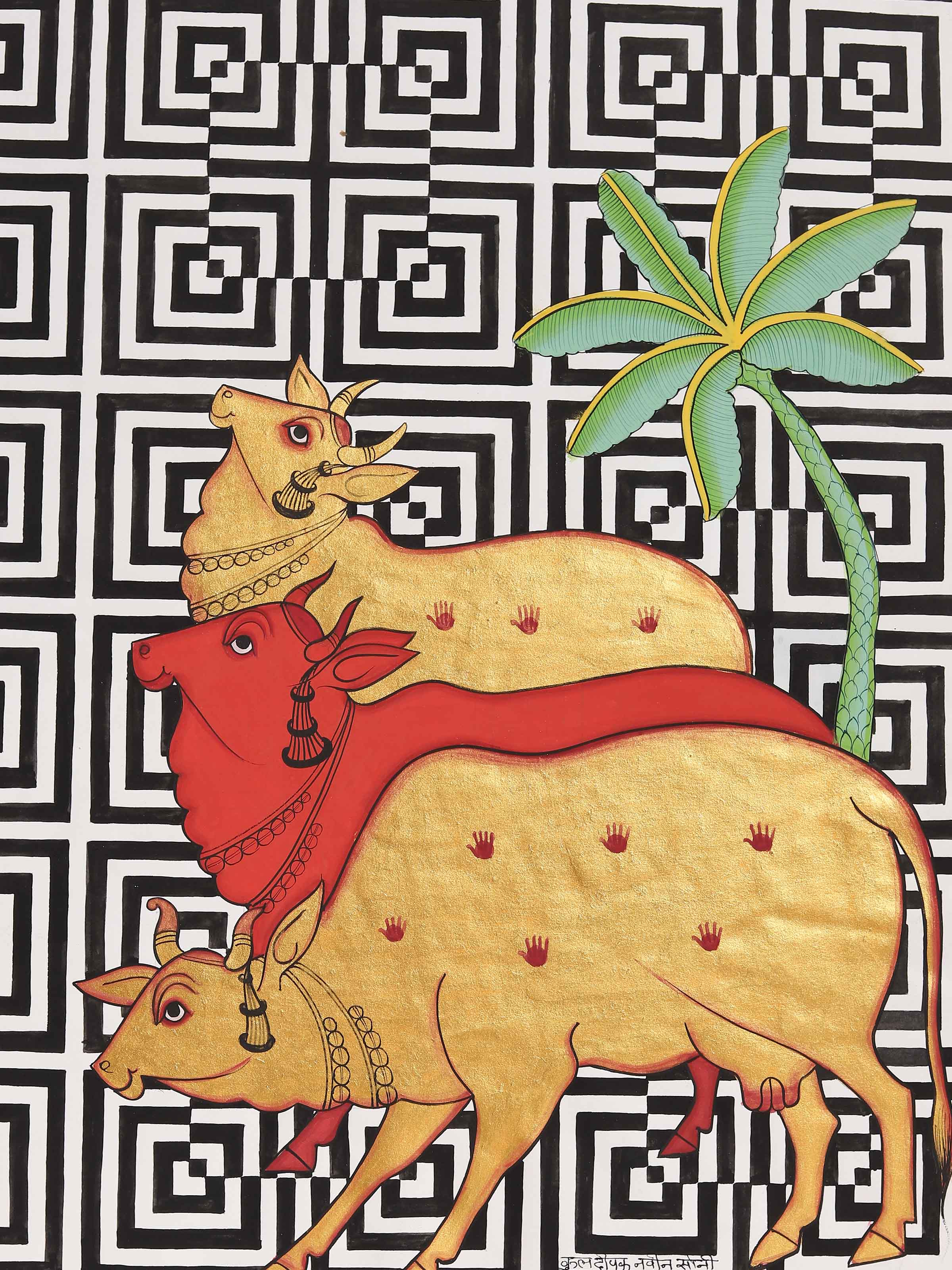 Cows Geometric Illusion Pichwai Painting