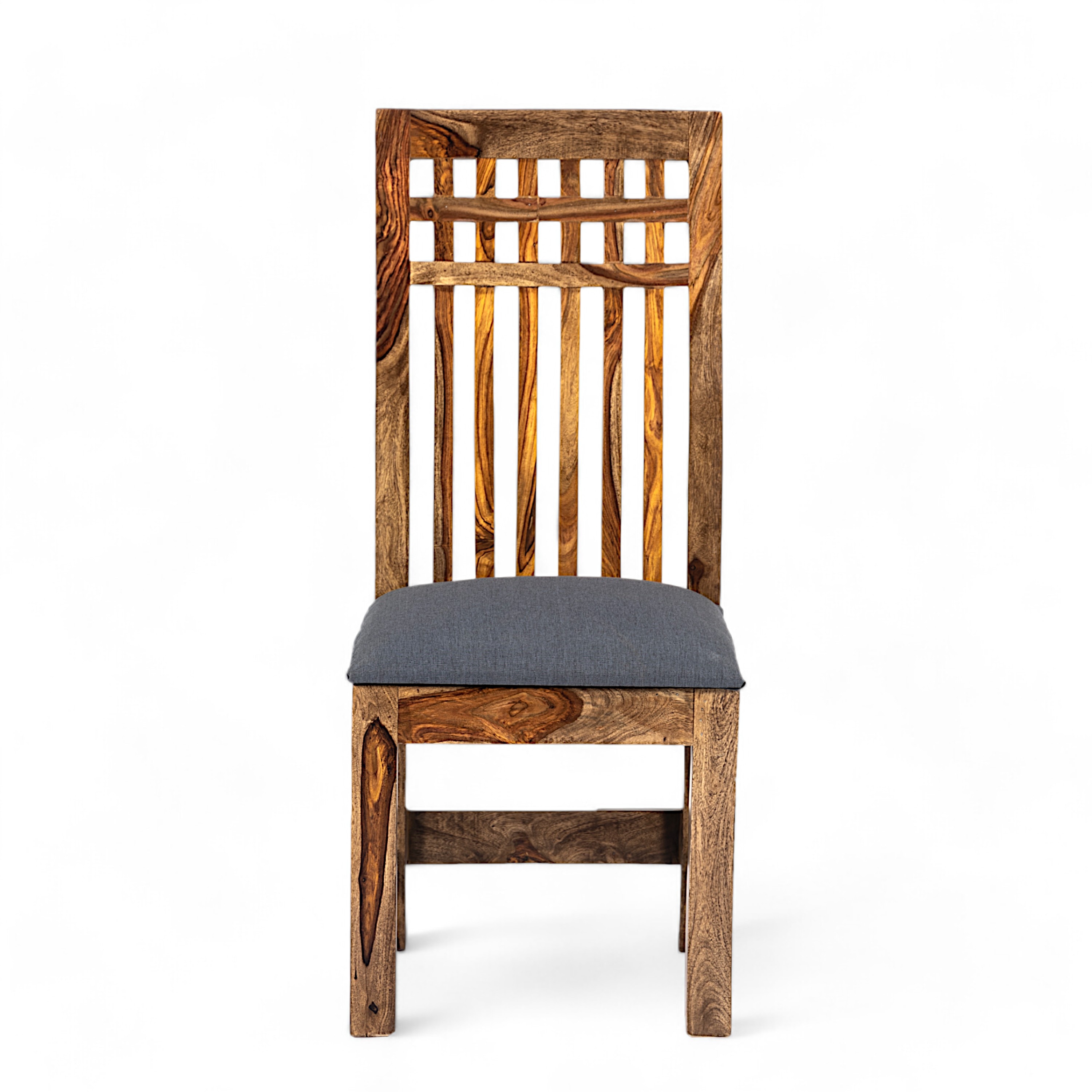 Columbus wood Dining Chair in Anchor Grey Fabric Cushioning with TEAK FINISH