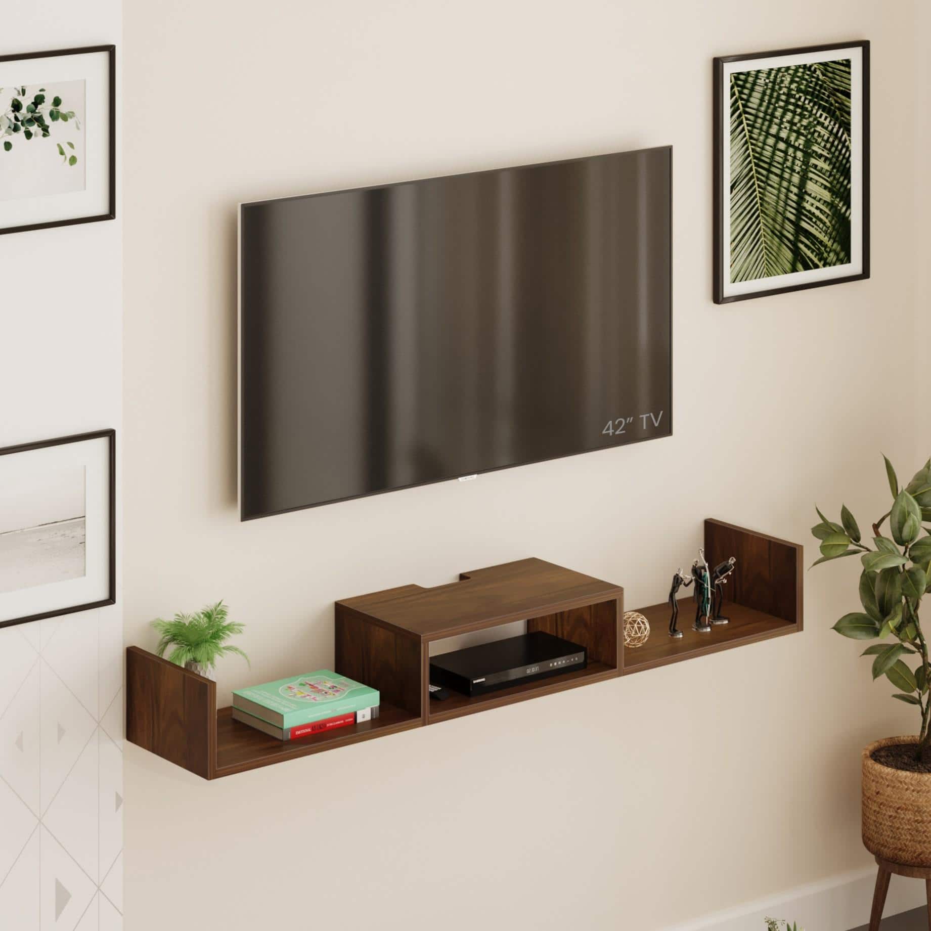 Aero Engineering Wood Wall Mount Tv Entertainment Unit In Brown Maple Finish