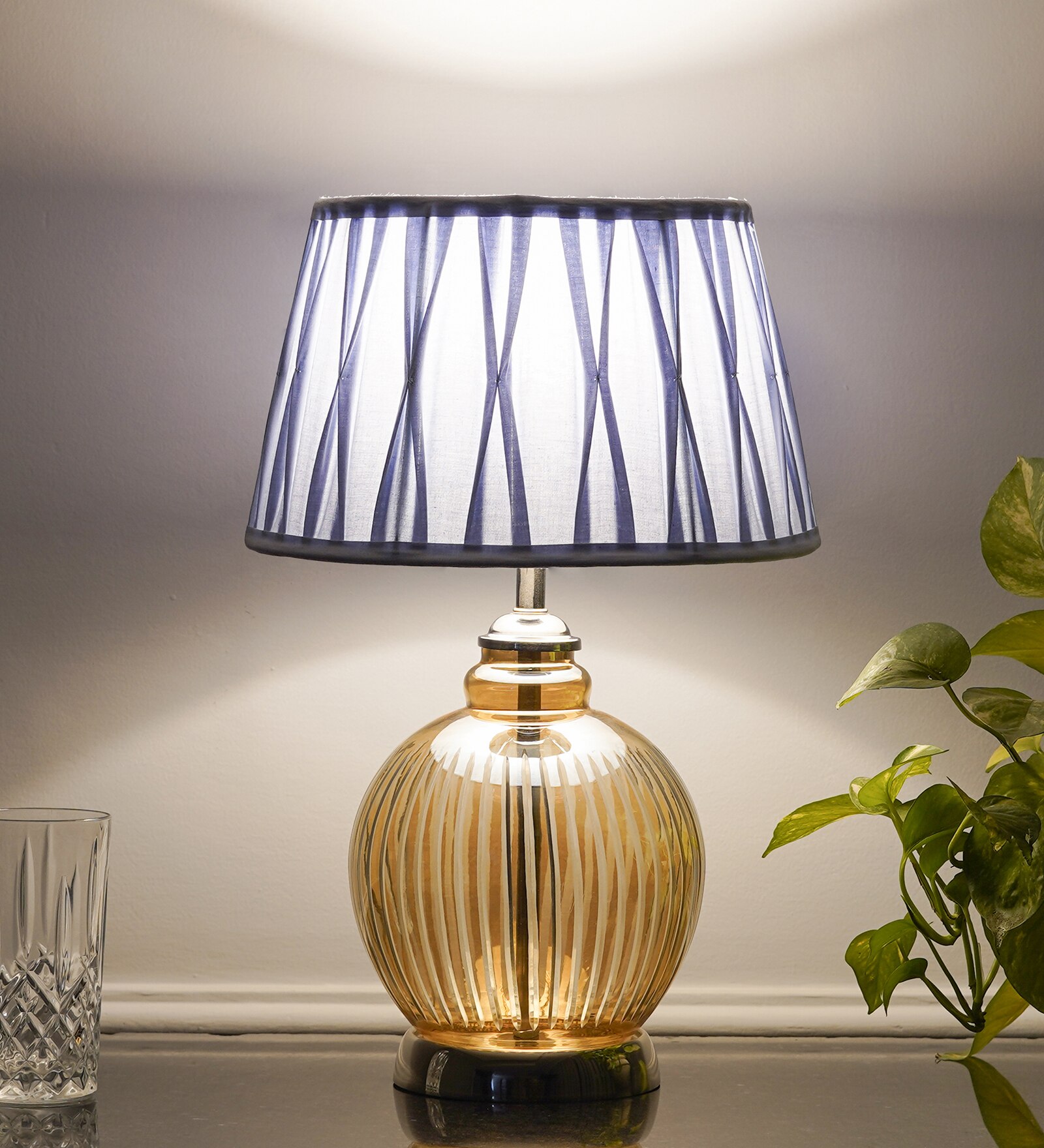 Idonia Nickel And Amber Finish Table Lamp With Tuck Pleated Shade