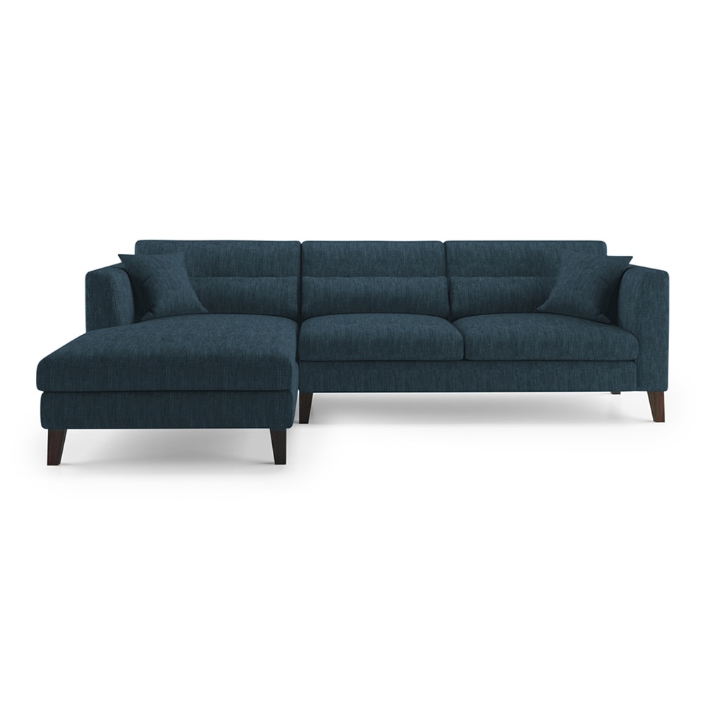 Lewis Sectional Sofa (Colour : Sea Port Blue Velvet, Cushion : Soft, Seater : Left Aligned 3 Seater + Left Aligned Chaise) - Urban Ladder