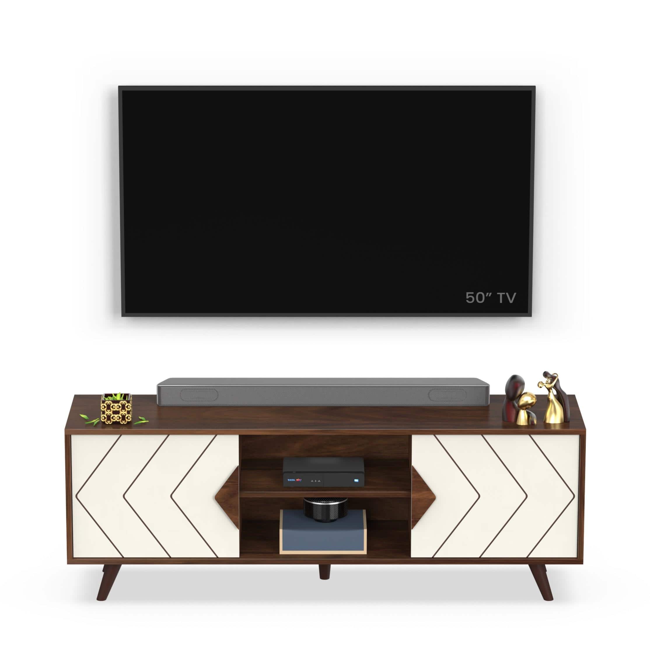 Wilbrome Mini Engineering Wood Floor Standing Tv Entertainment In Brown Maple & White Finish