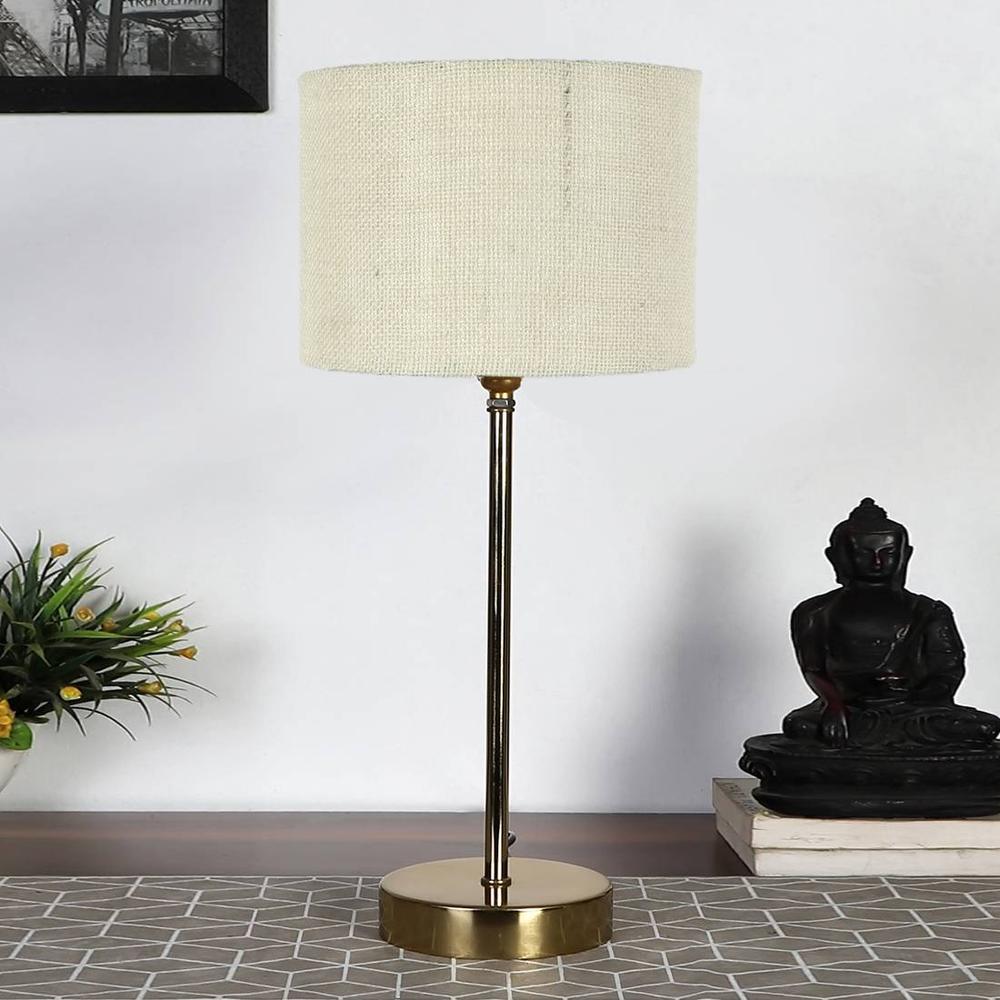White Jute with Metal Gold Table Lamp