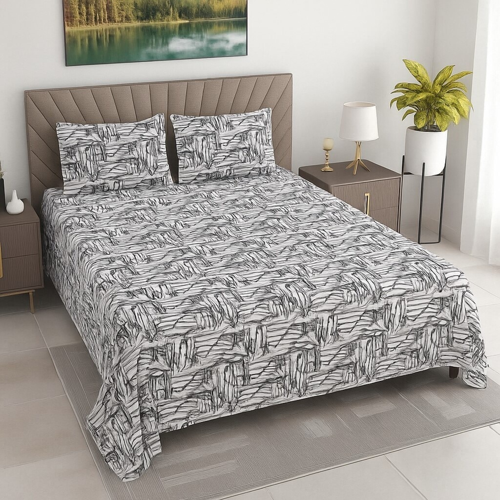 Xylo Multicolor Abstract 400 TC Cotton Flat Super King Size Bedsheet with 2 Pillow Covers – Threads