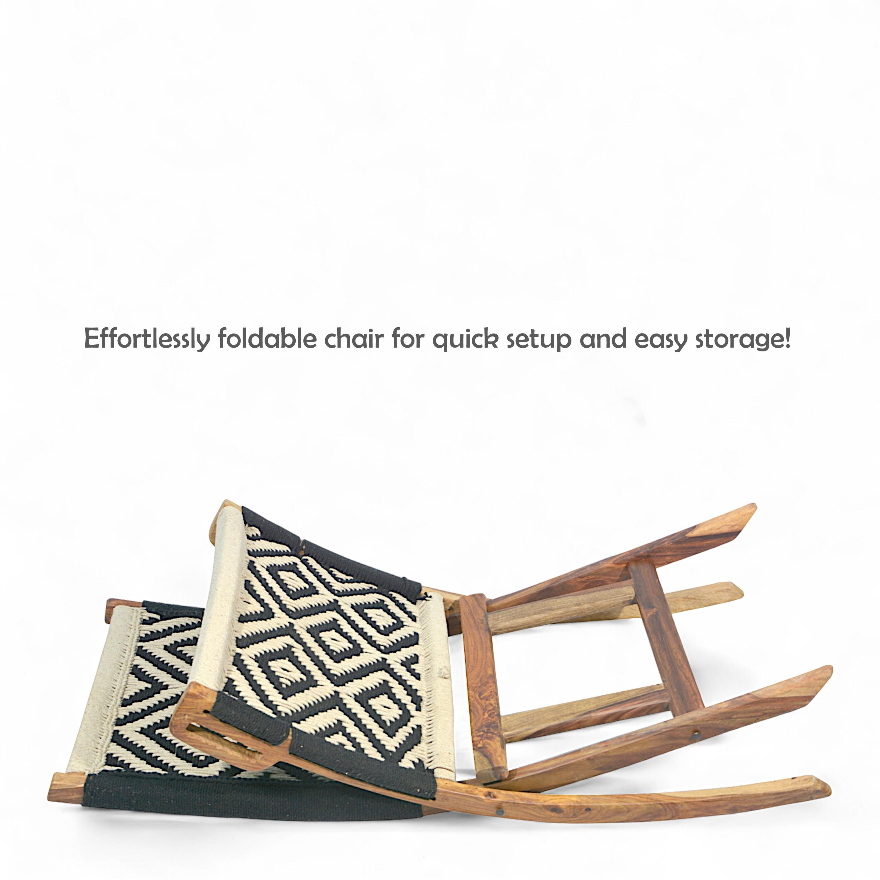 Natwest Sheesham Wood Relaxing Maachi Chair in Black & White Canning