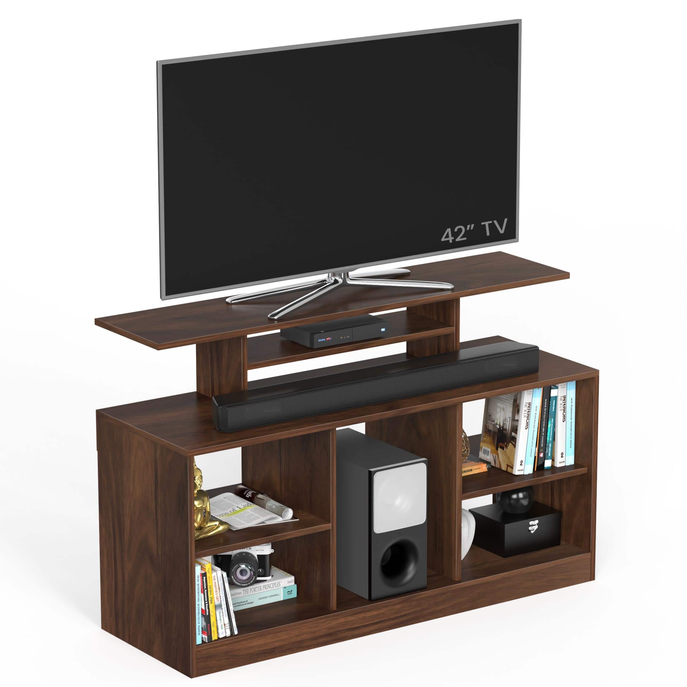 Bevlyn Engineering Wood Floor Standing Tv Entertainment Unit In Brown Maple Finish