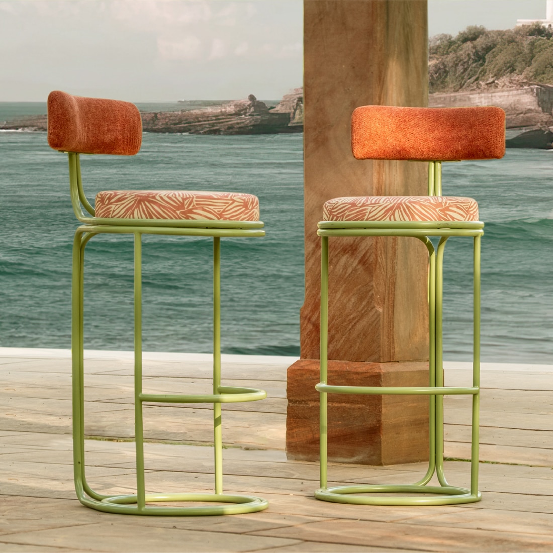Dastoori Stainless Steel Outdoor Bar Stool in Beige Colour - Orange Tree