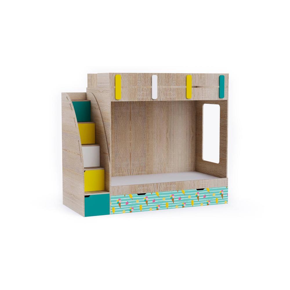 Pinwheels Bunk Bed with Storage in Oak Colour BKBB039